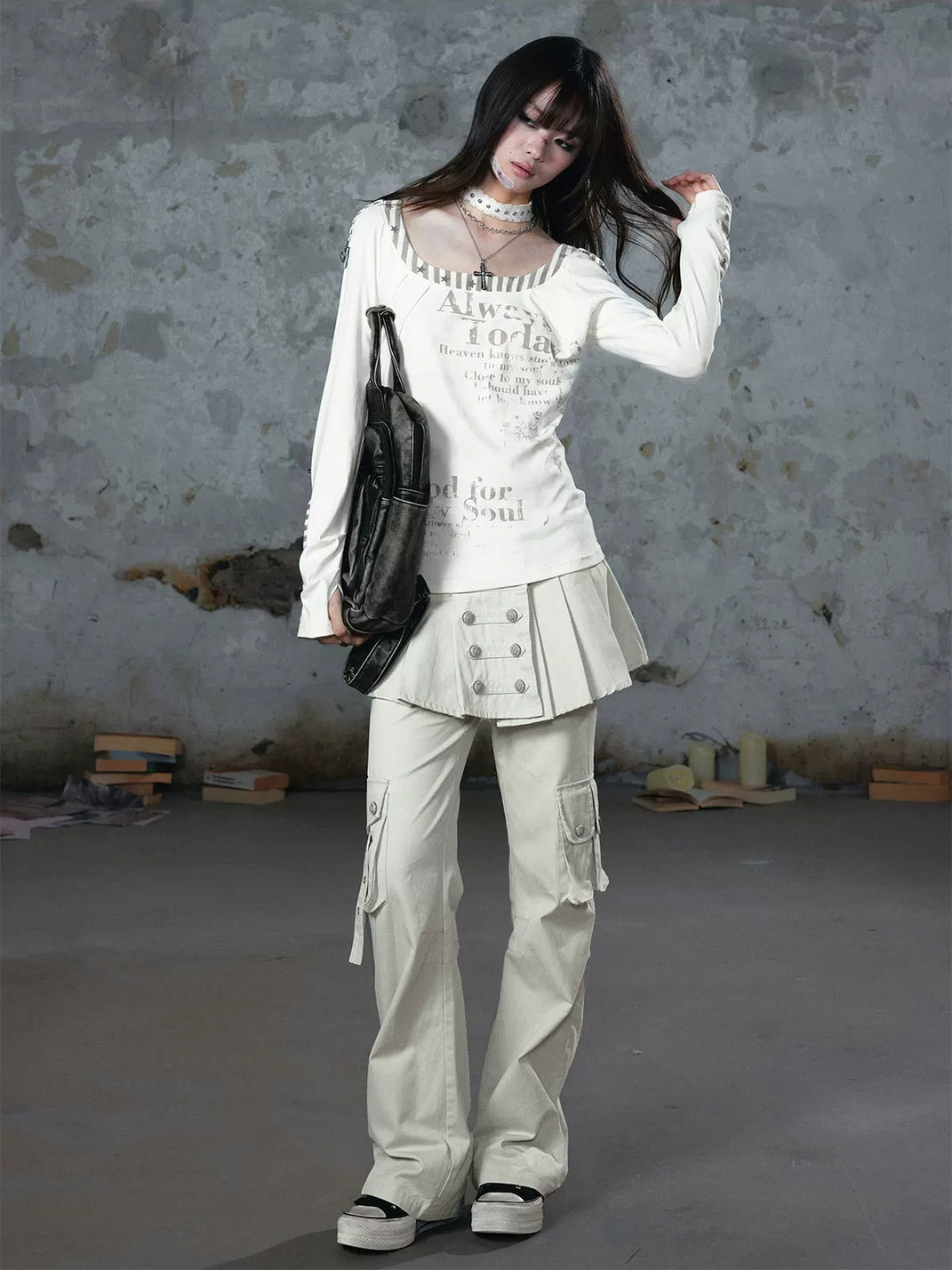 Pleated Overlay Cotton Cargo Trousers - product view 4