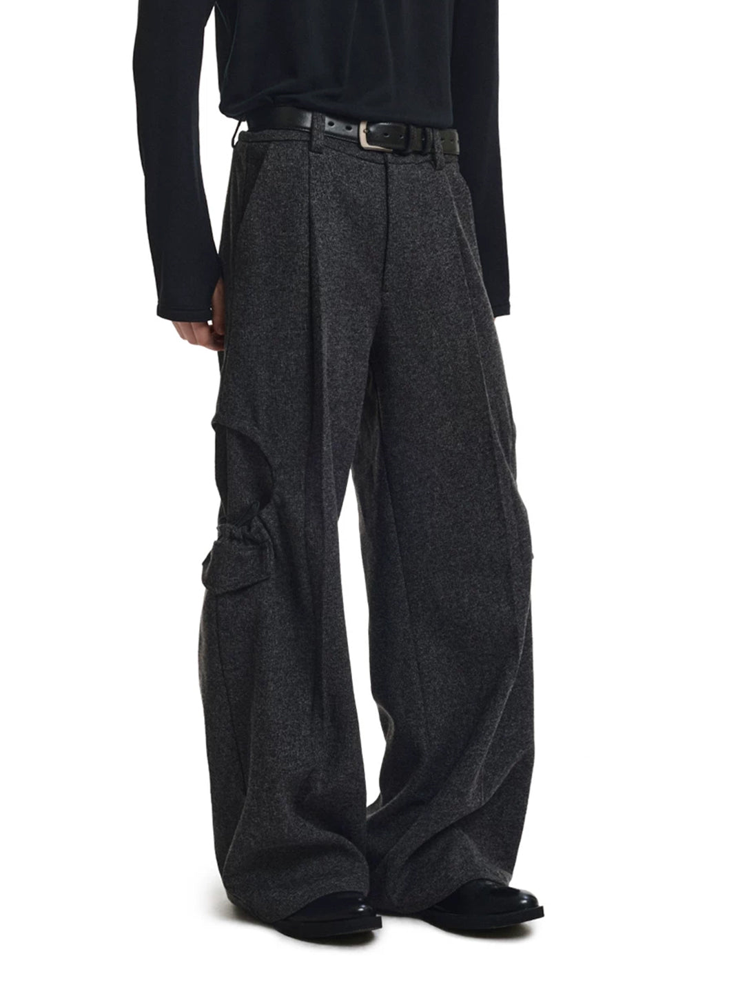 Draped Oval Pocket Textured Wide Trousers - view 4