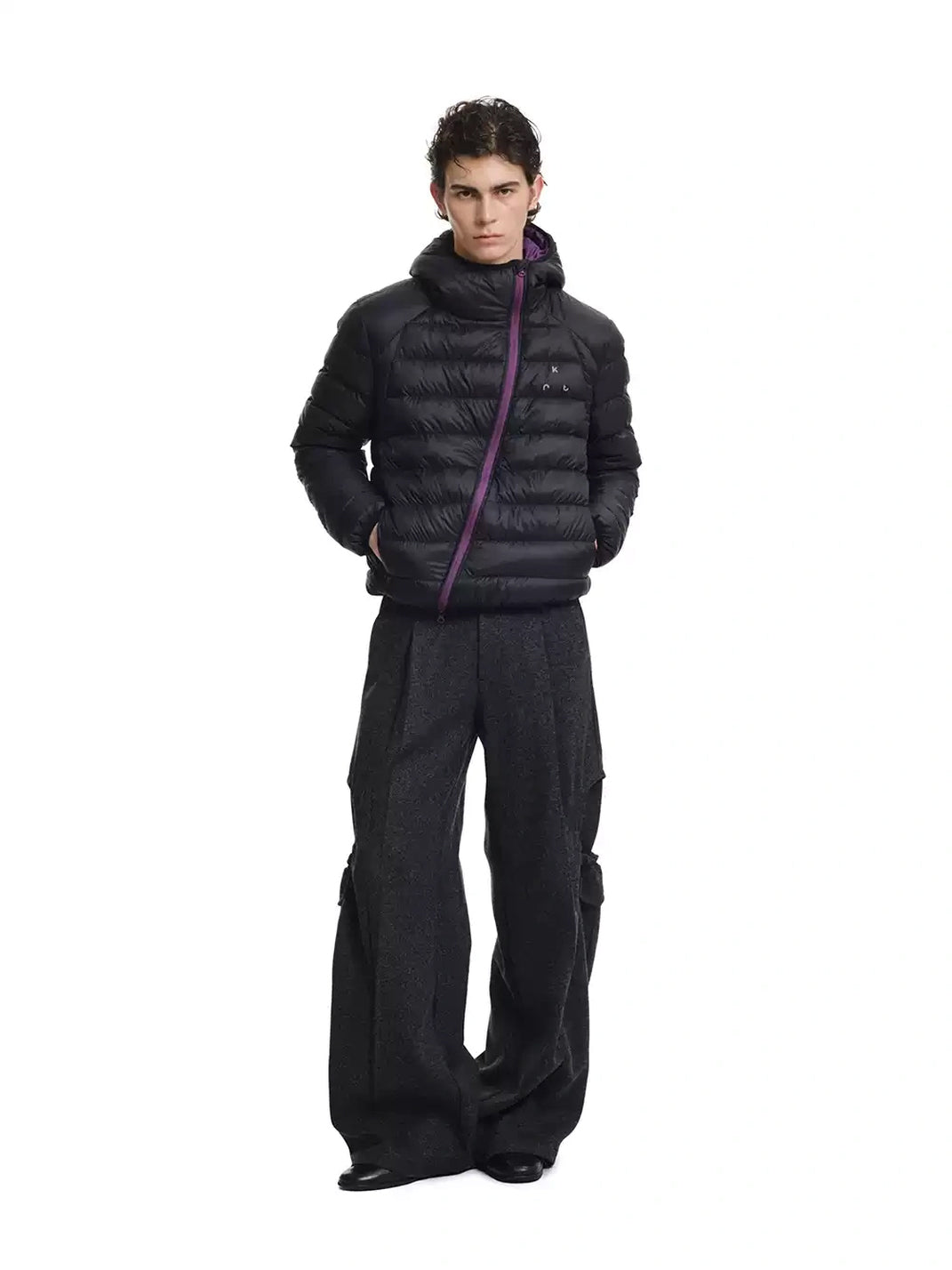 Draped Oval Pocket Textured Wide Trousers - view 5