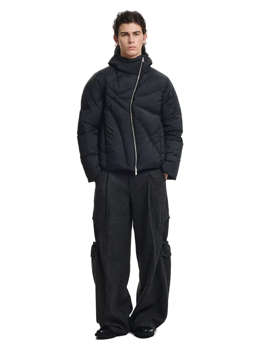 Draped Oval Pocket Textured Wide Trousers - view 6