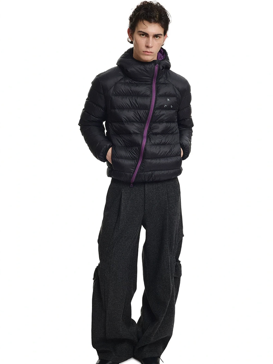 Draped Oval Pocket Textured Wide Trousers - view 7