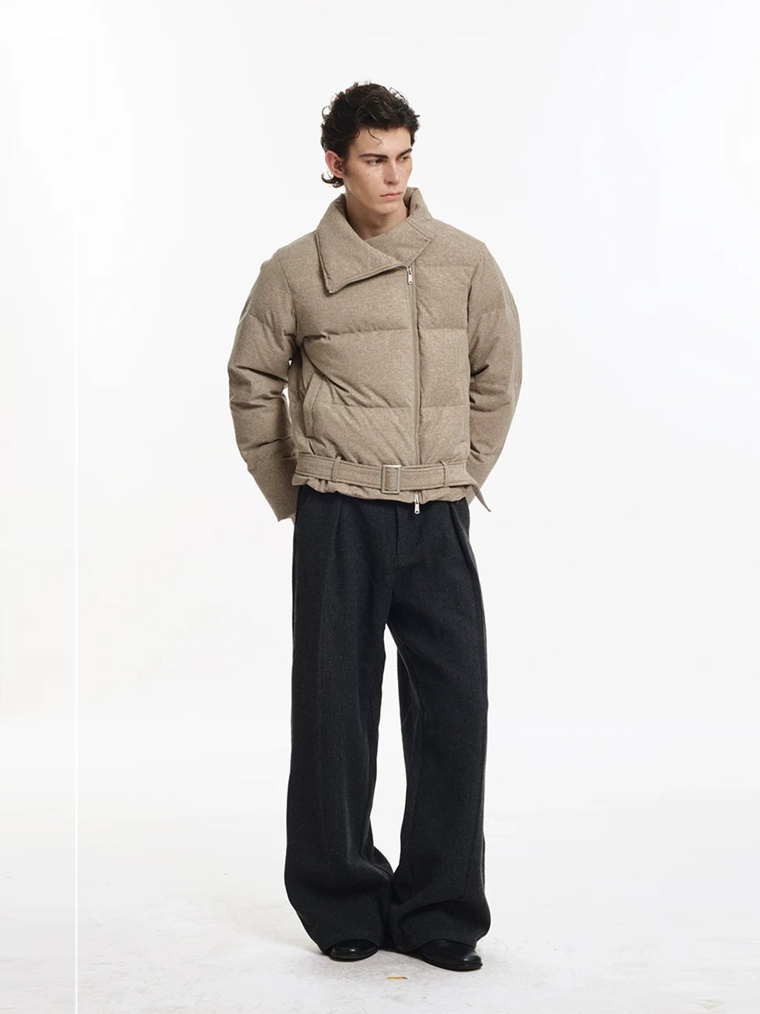 Belted Asymmetric Zip Quilted Down Jacket - product view 5