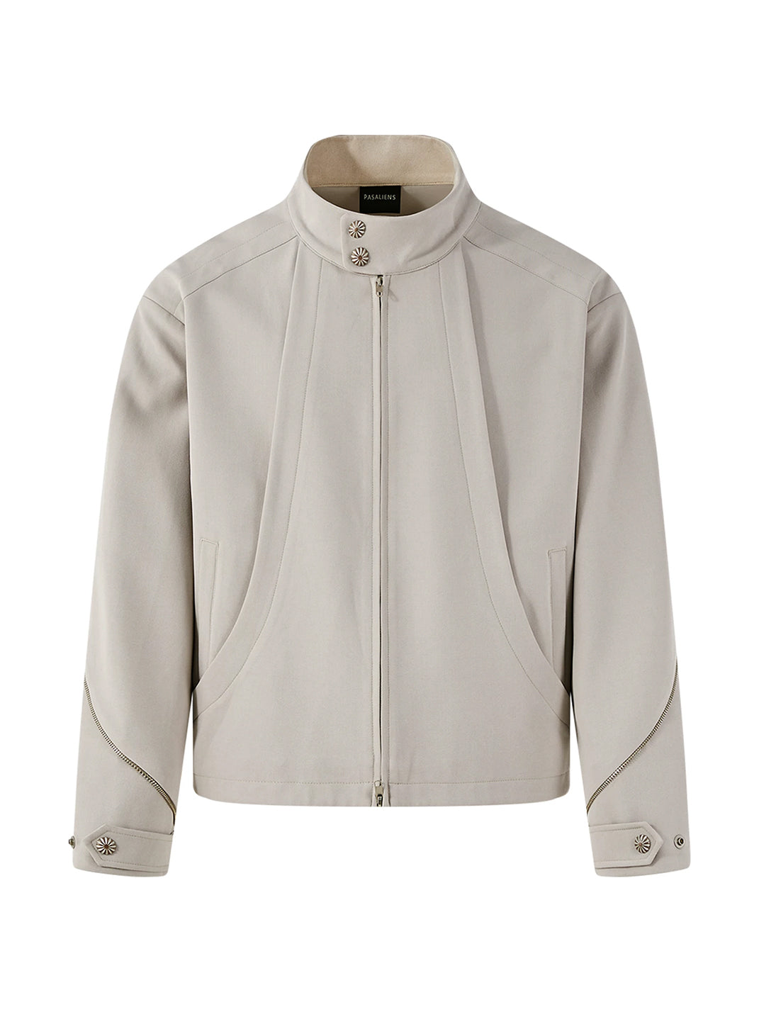 Curved Panel Cropped Stand Collar Jacket - front view