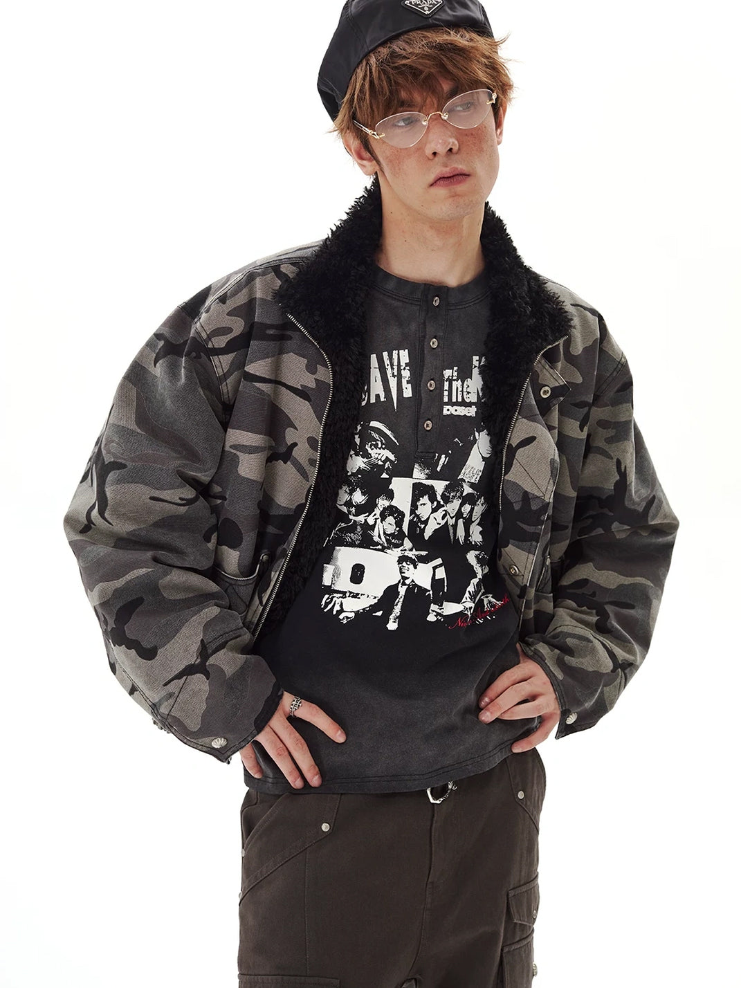 Camouflage Cropped Jacket With Plush Collar - product view 4