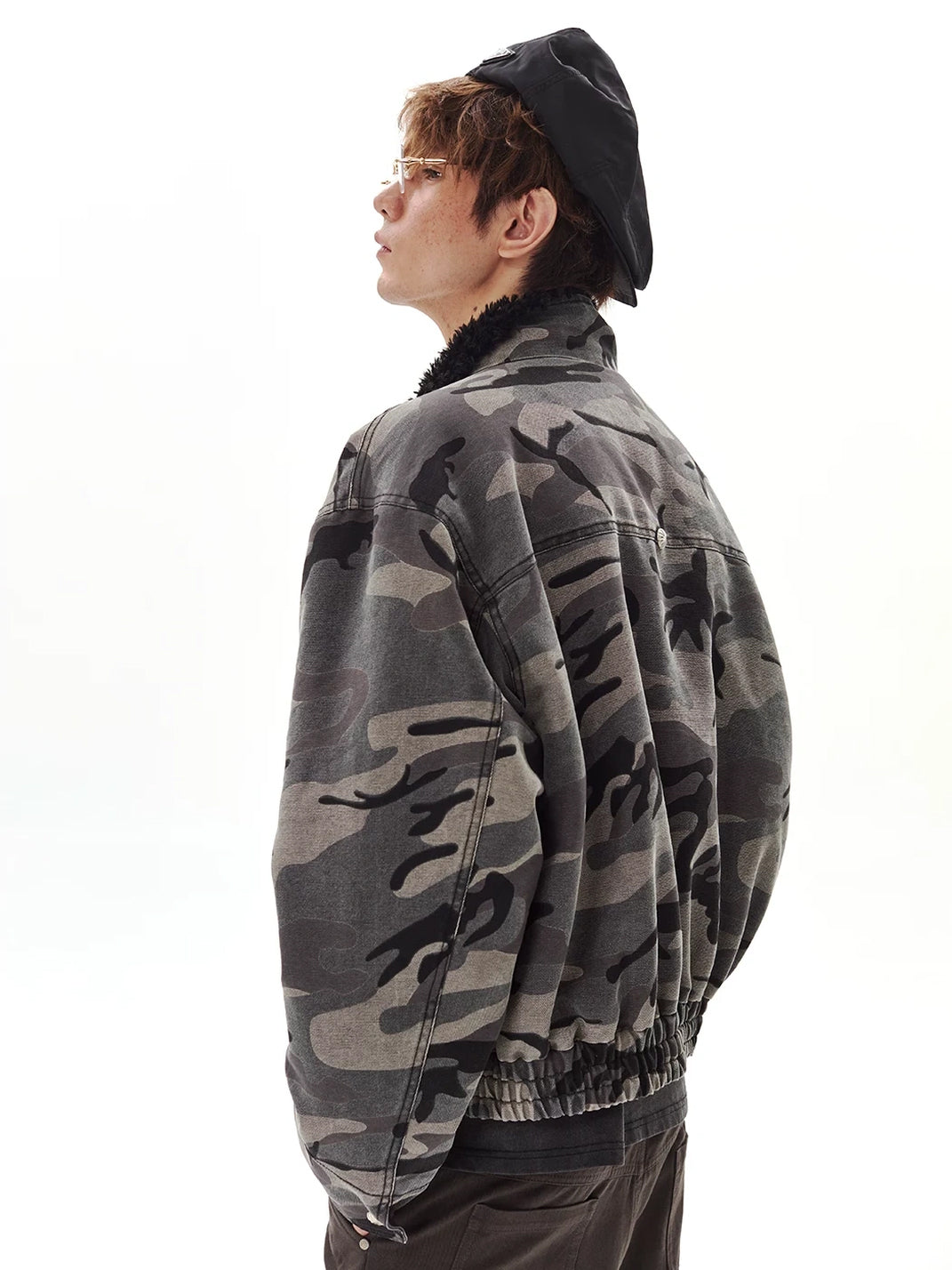 Camouflage Cropped Jacket With Plush Collar - product view 6