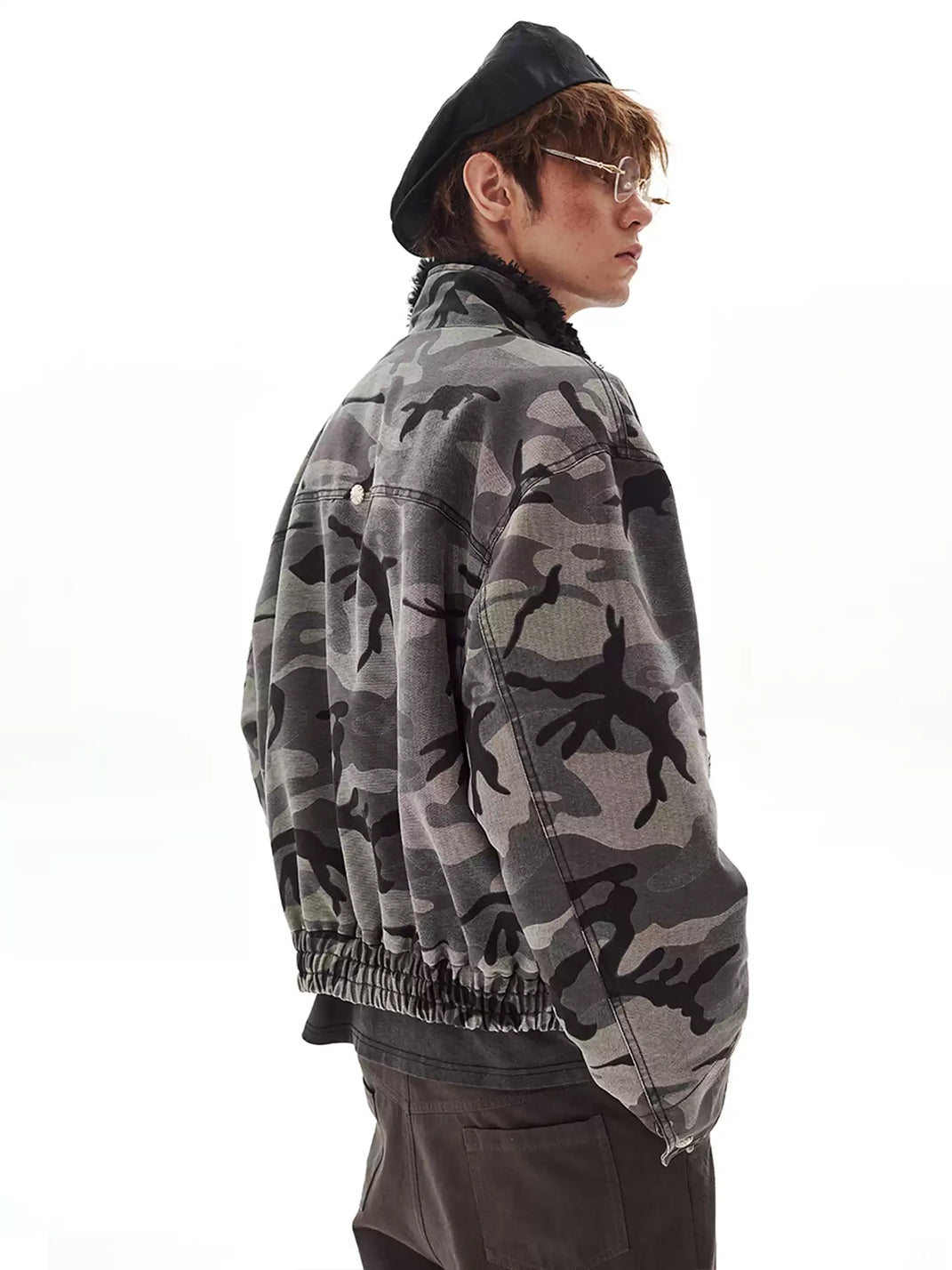 Camouflage Cropped Jacket With Plush Collar - product view 7