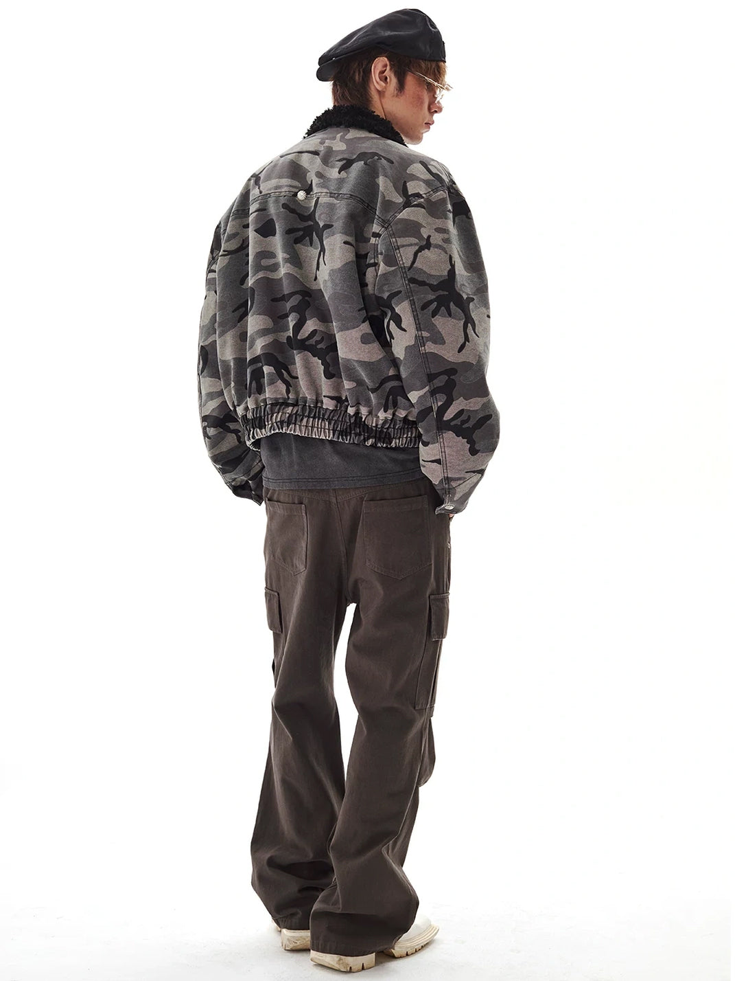 Camouflage Cropped Jacket With Plush Collar - product view 8