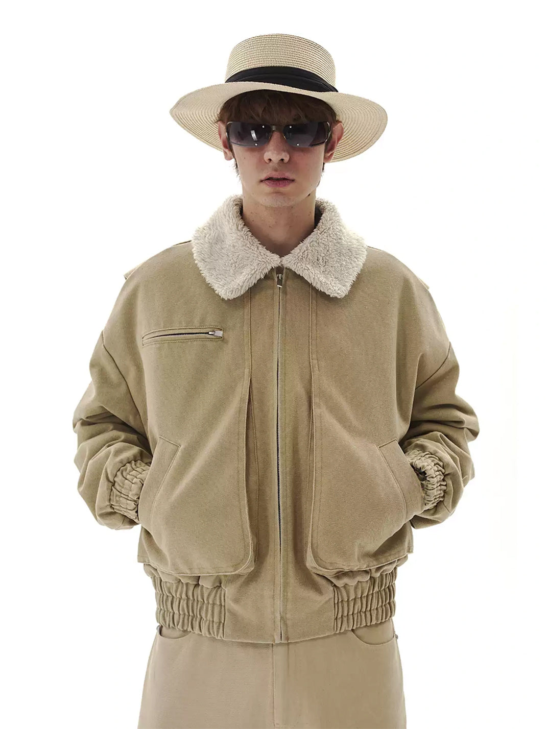 Fleece Collar Canvas Workwear Zip Jacket - product view 2