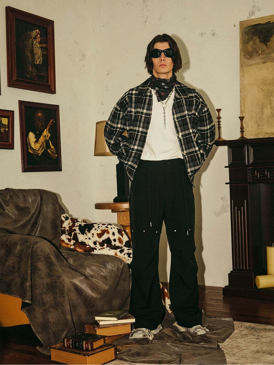 Black Gem Stud Parachute Trousers - product view 7