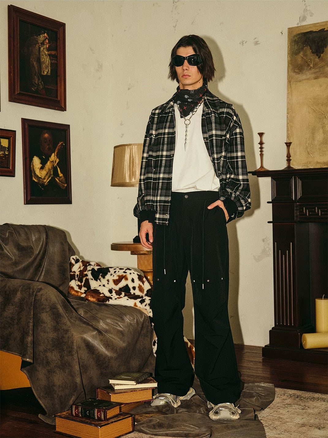 Black Gem Stud Parachute Trousers - product view 9