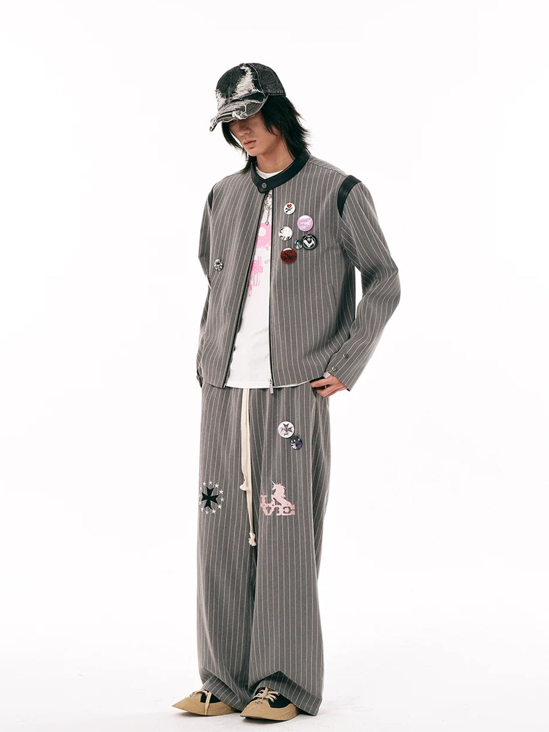 Pinstripe Badge Embroidered Cropped Zip Jacket - product view 10