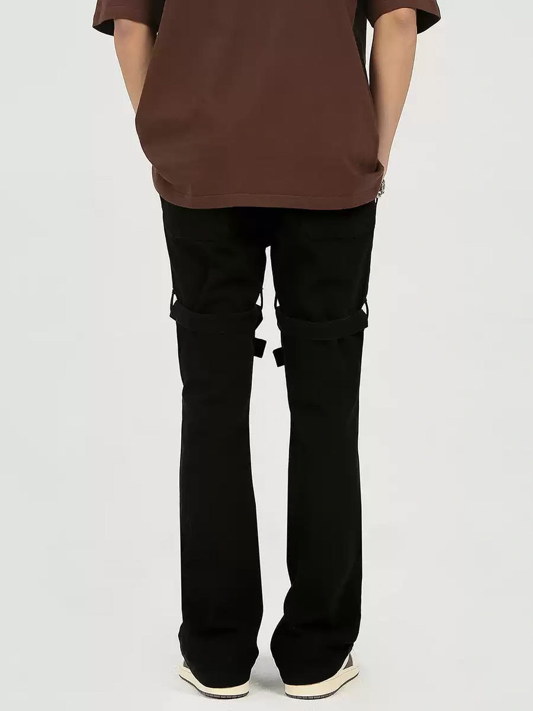 Black Cross Strap Studded Flare Jeans - product view 4