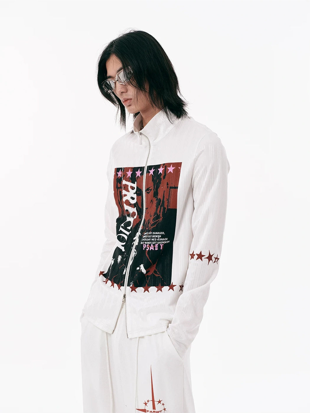 Portrait Graphic Stand Collar Zip Jacket - product view 3
