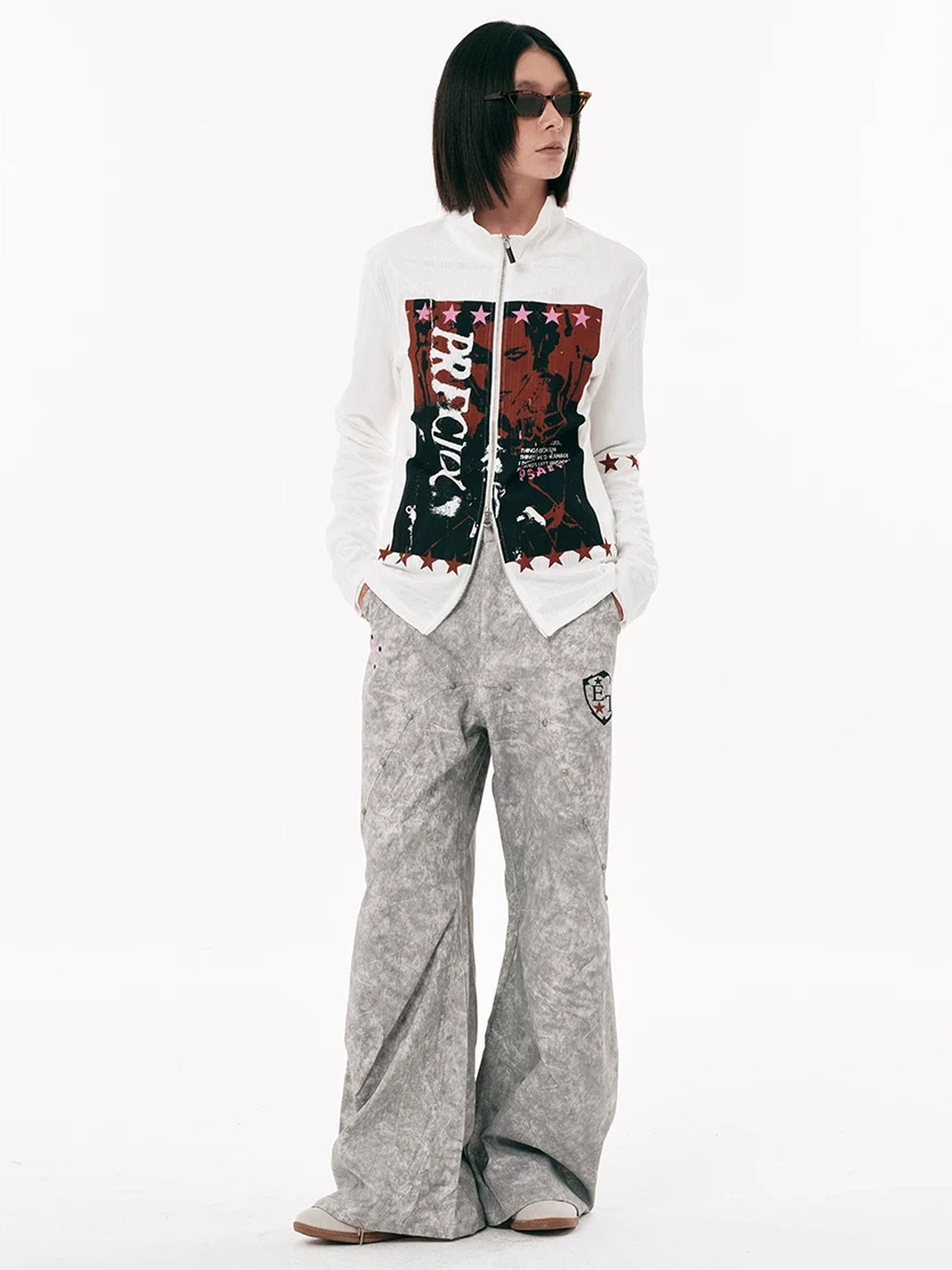Portrait Graphic Stand Collar Zip Jacket - product view 5