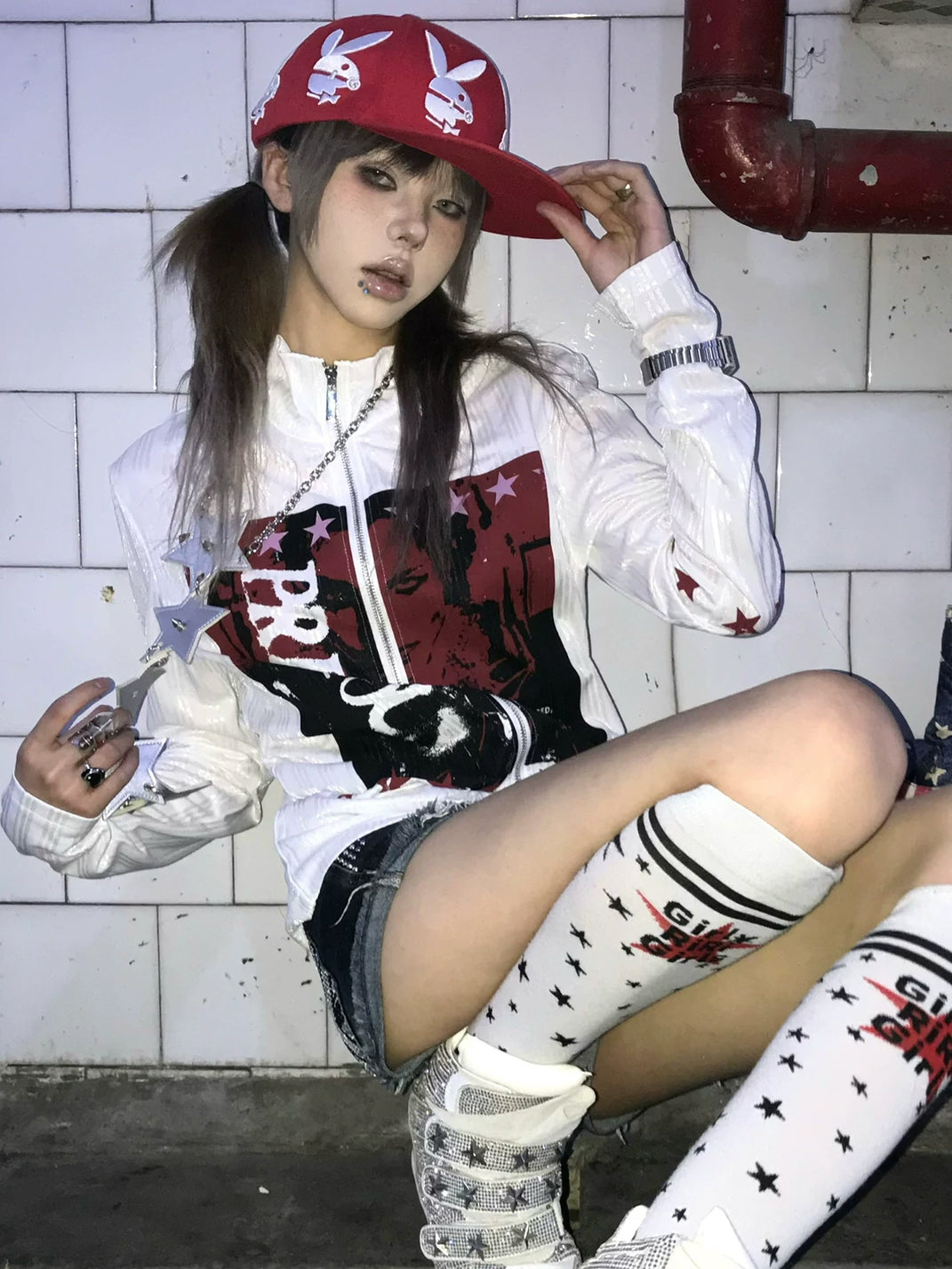 Portrait Graphic Stand Collar Zip Jacket - product view 6