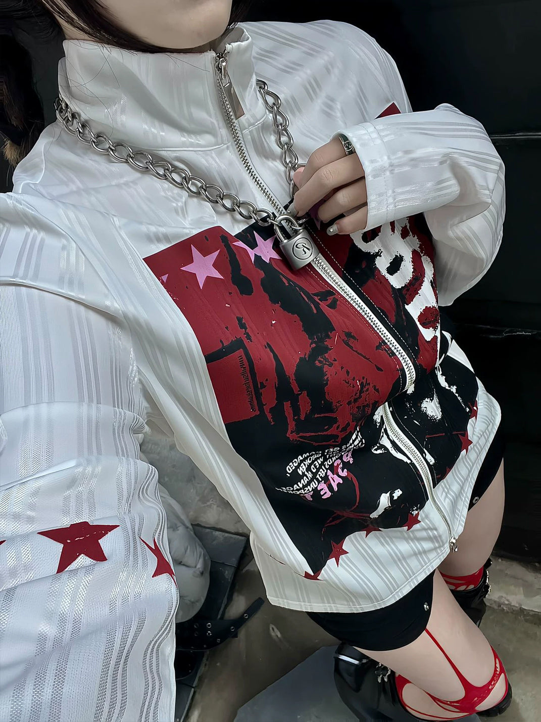 Portrait Graphic Stand Collar Zip Jacket - product view 8