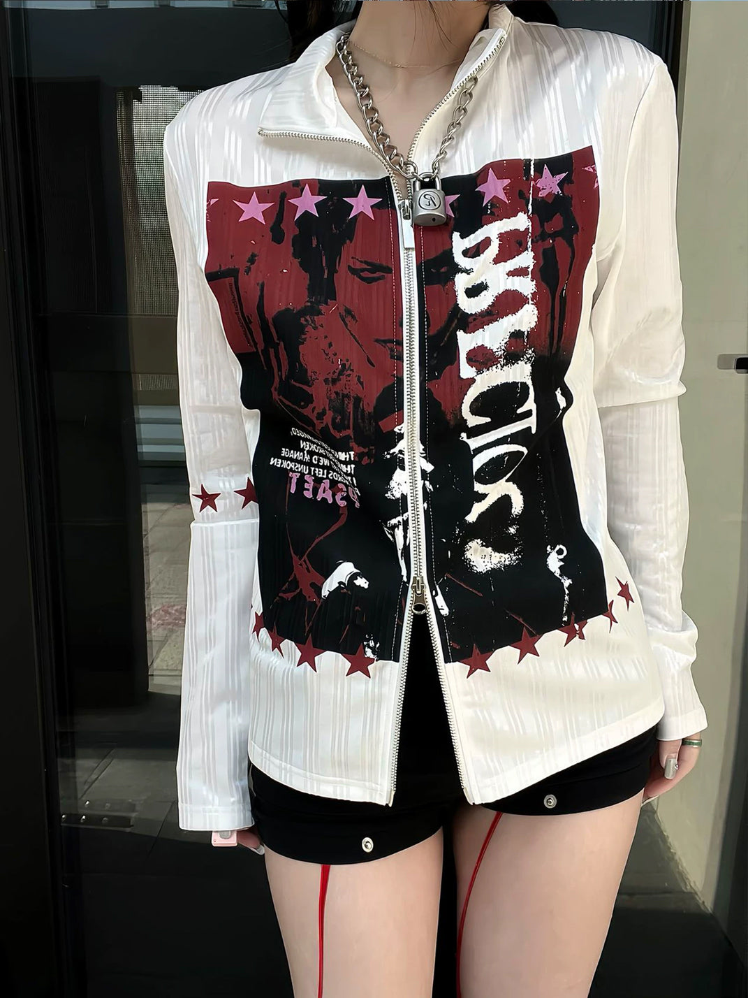 Portrait Graphic Stand Collar Zip Jacket - product view 9