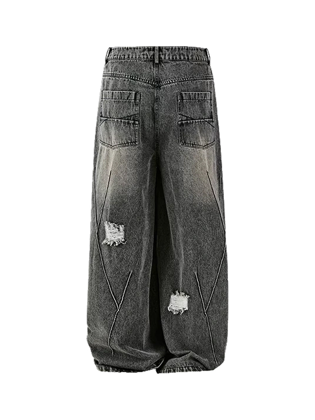 Cross Seam Washed Gray Distressed Wide Jeans - view 10
