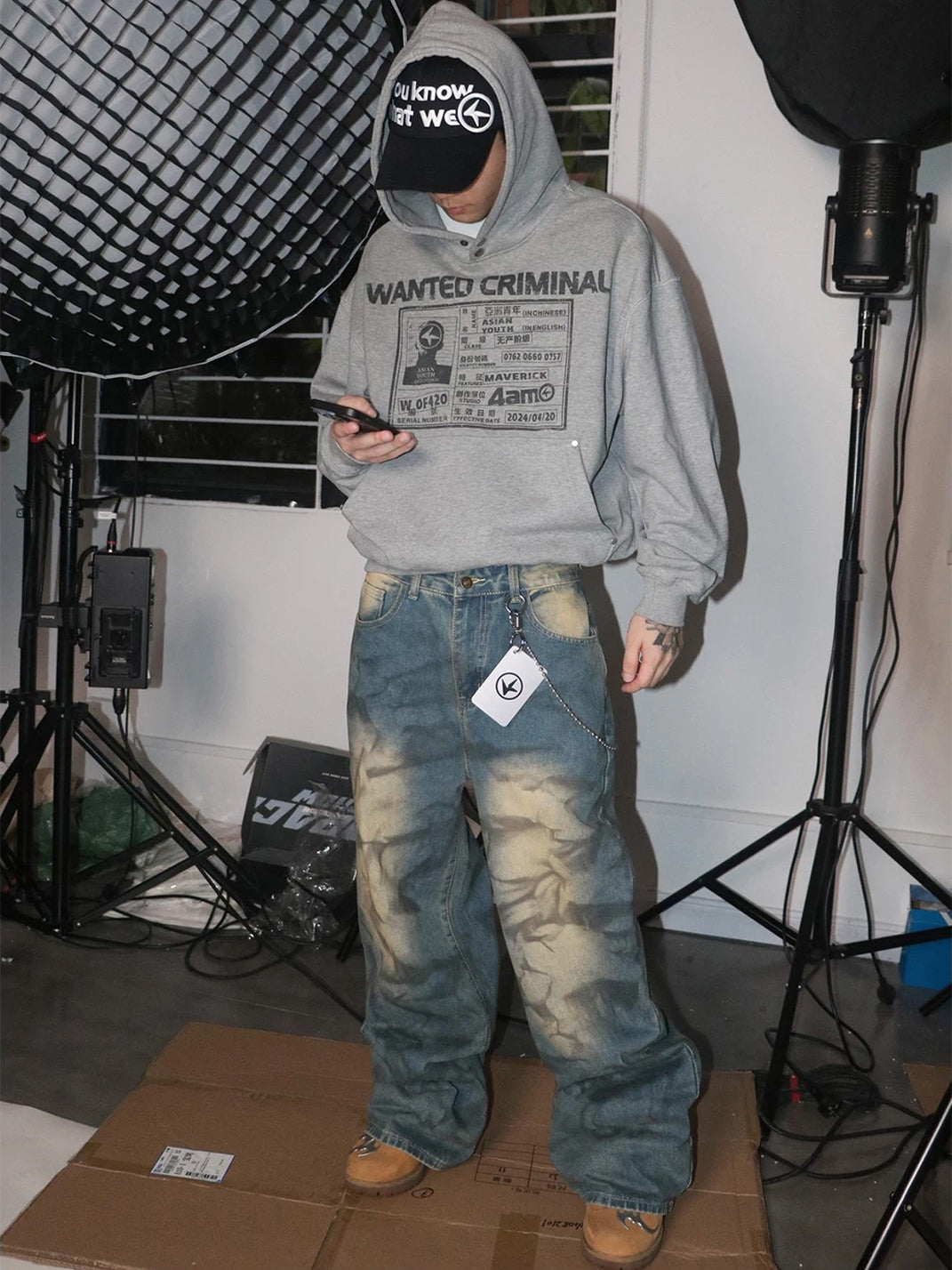 Washed Blue Distressed Baggy Denim Jeans - product view 6