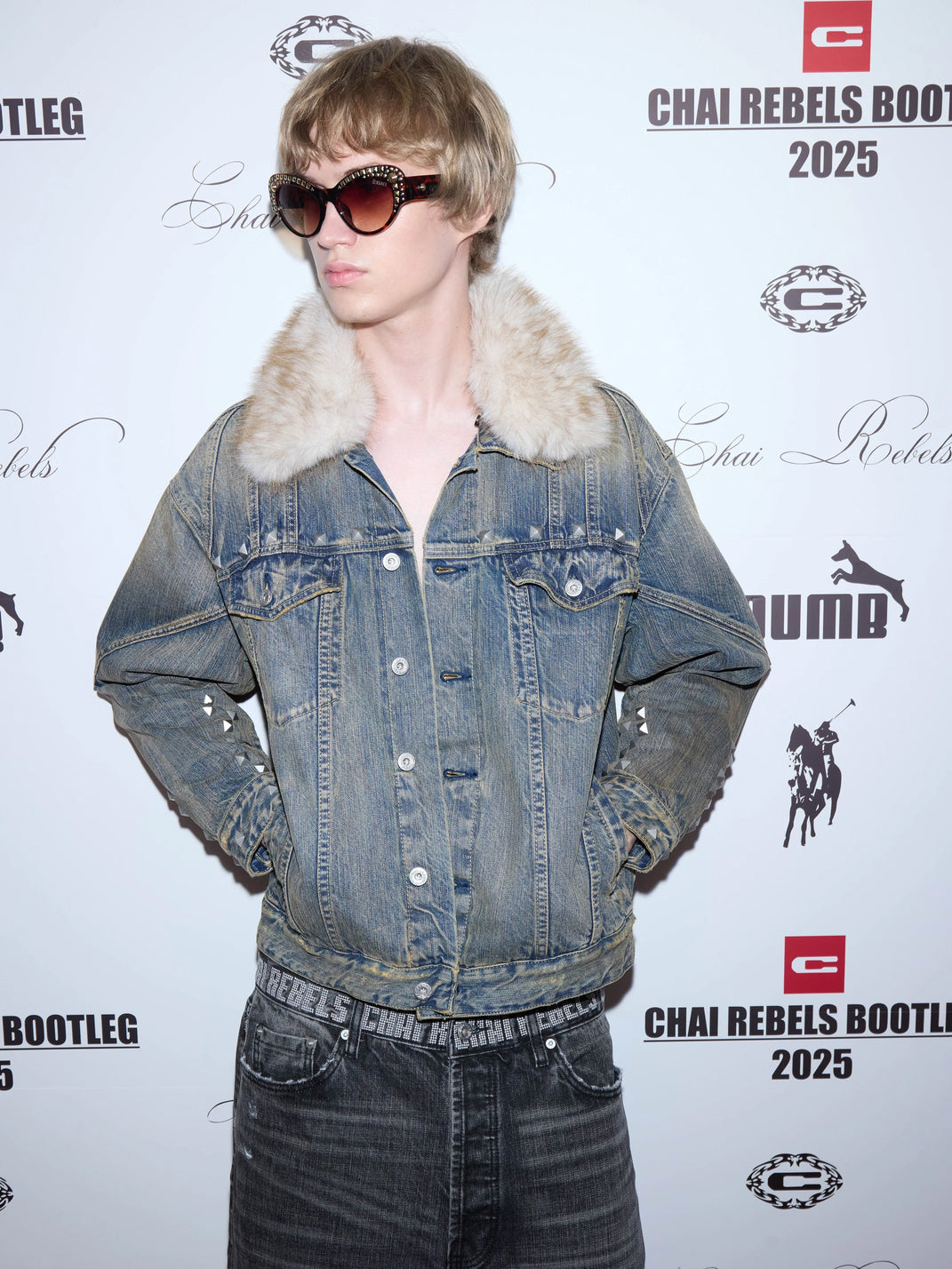 Studded Denim Jacket With Plush Collar - product view 2