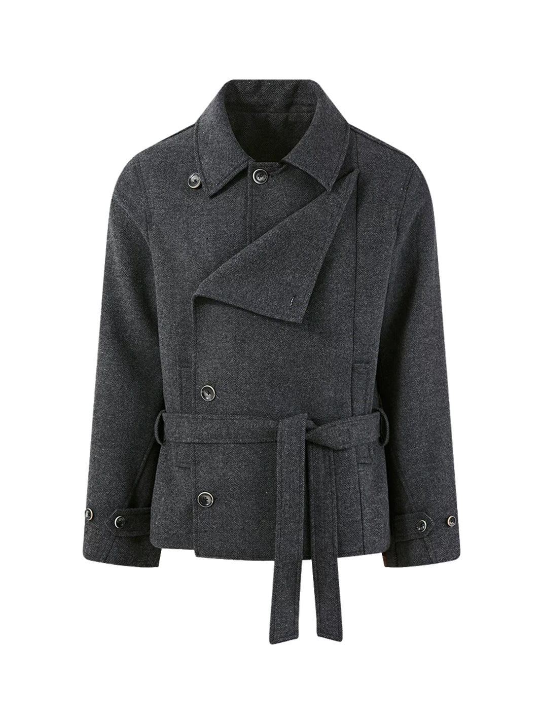 Belted Herringbone Wool Blend Short Jacket - product view 6