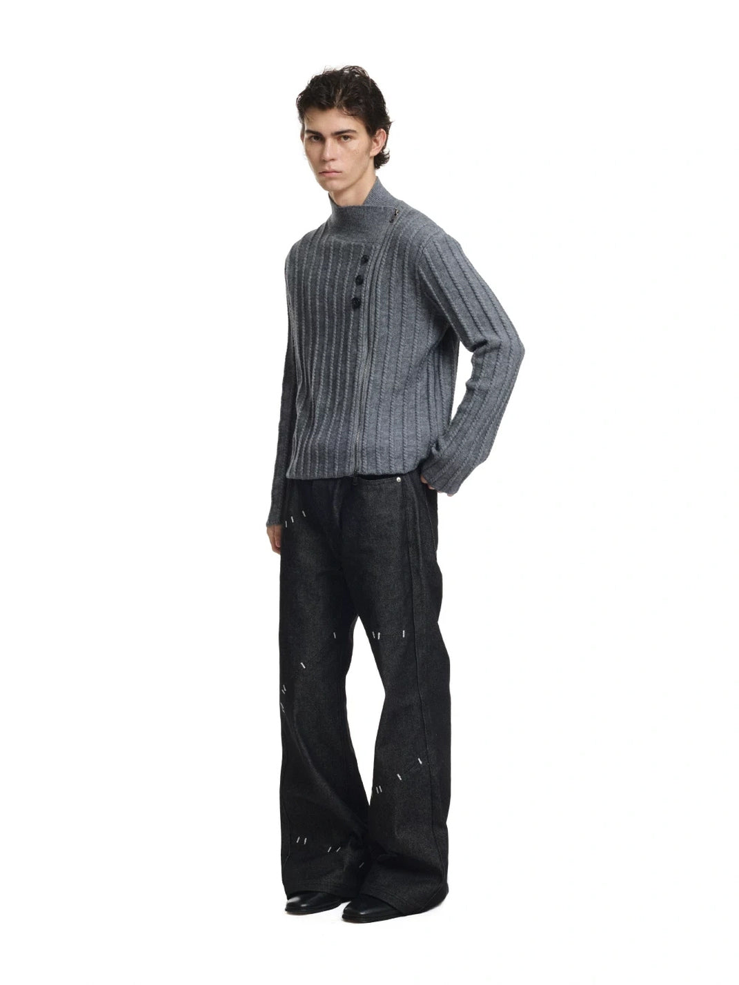 Offset Zip Cable Knit High Neck Sweater - product view 5