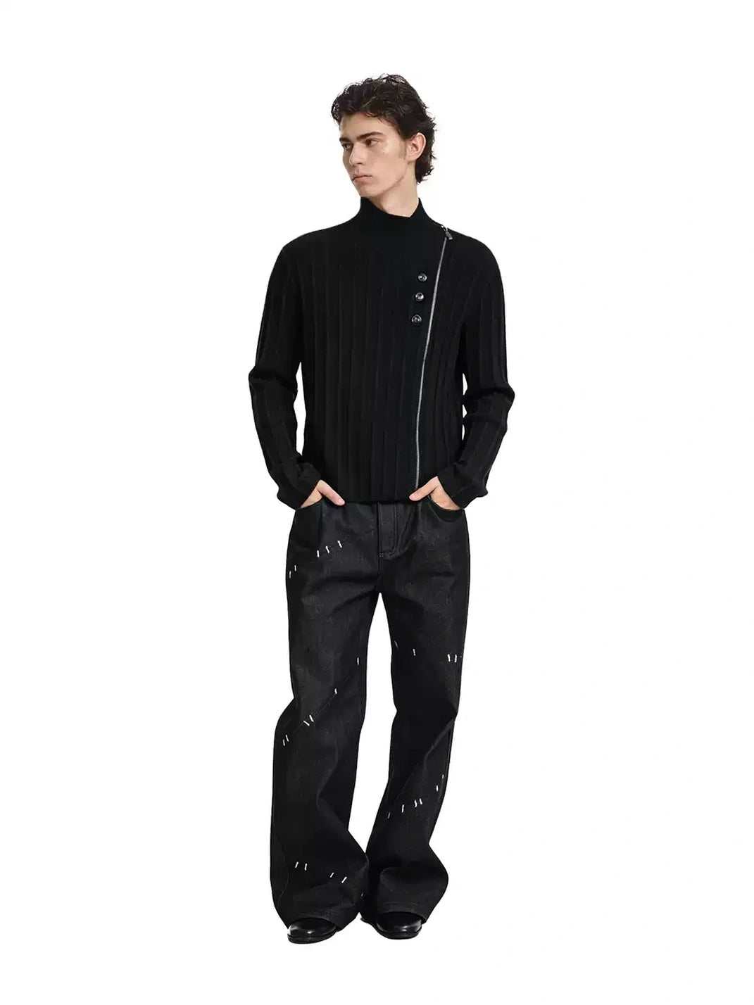 Offset Zip Cable Knit High Neck Sweater - product view 8