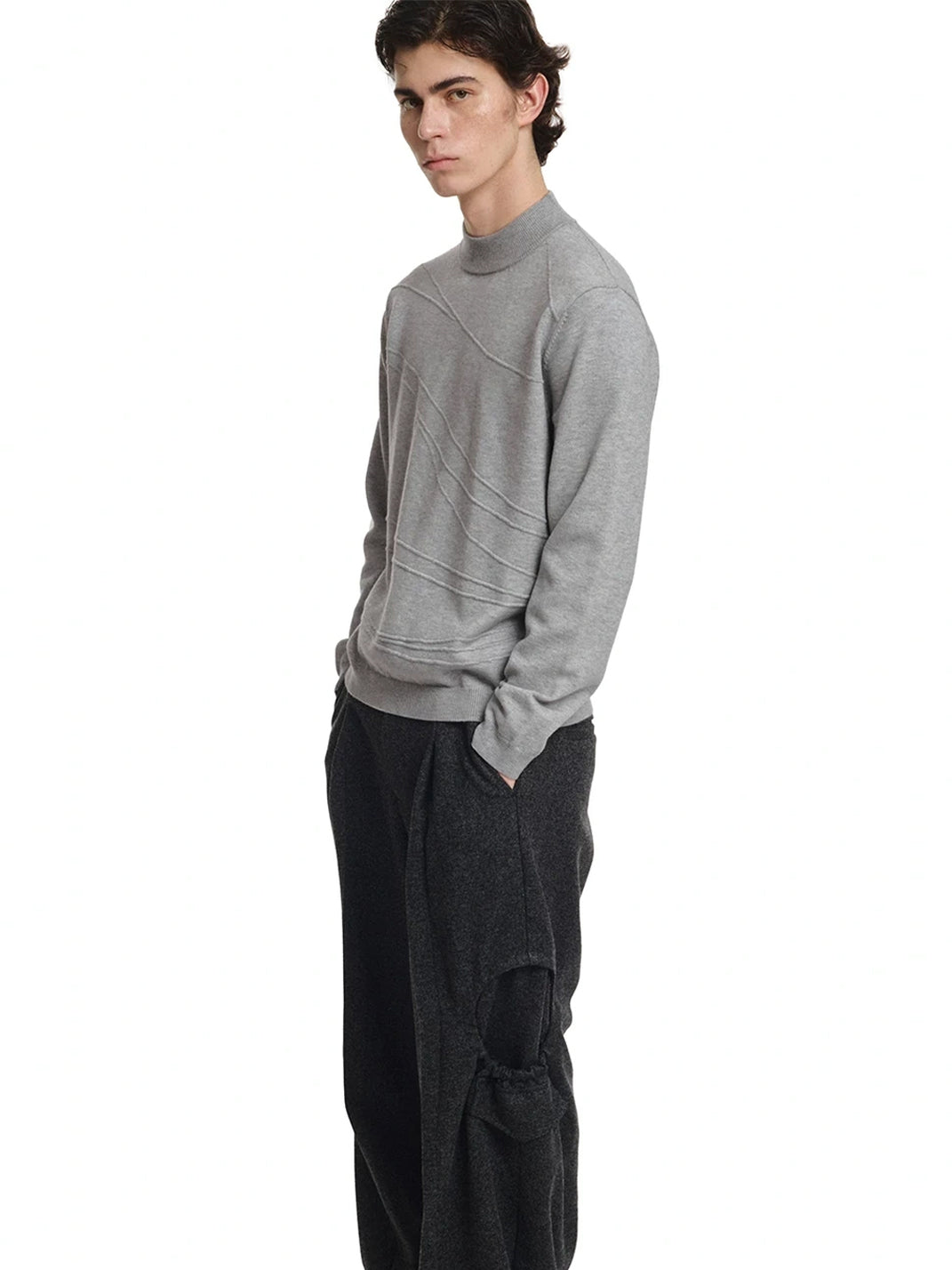 Raised Curve Mock Neck Knit Sweater - product view 4