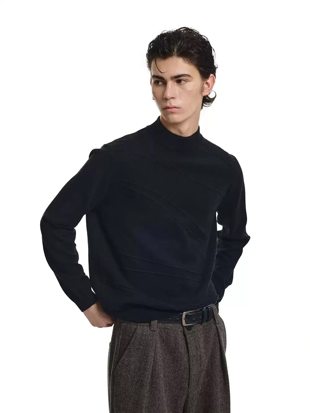 Raised Curve Mock Neck Knit Sweater - product view 8