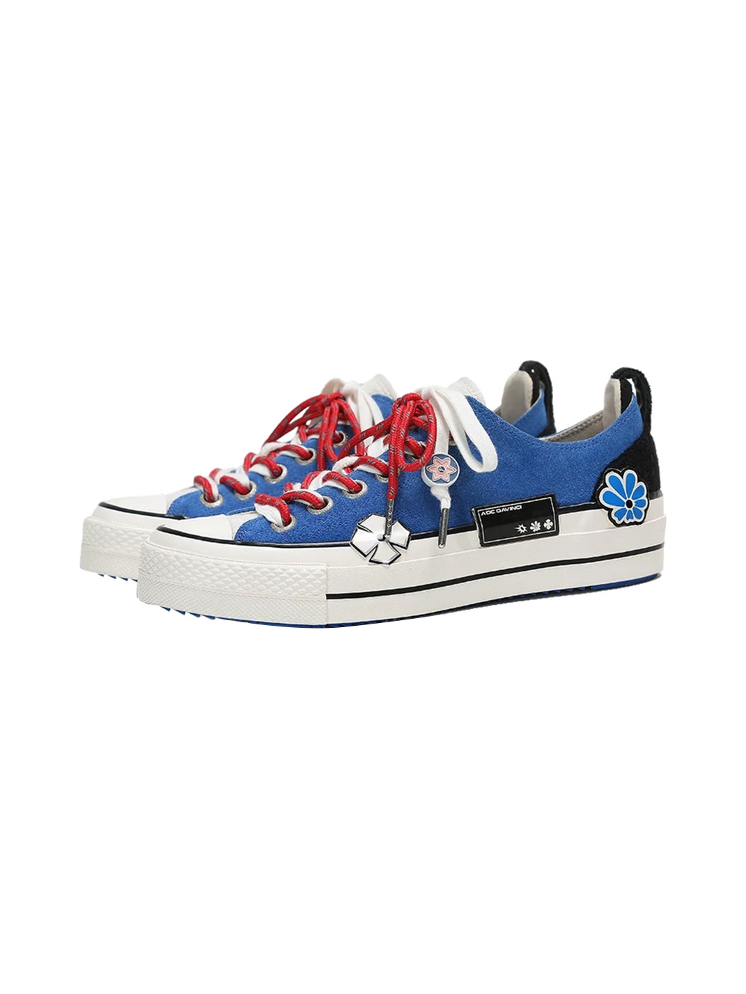 Blue Flower Patch Platform Skate Sneakers - 5