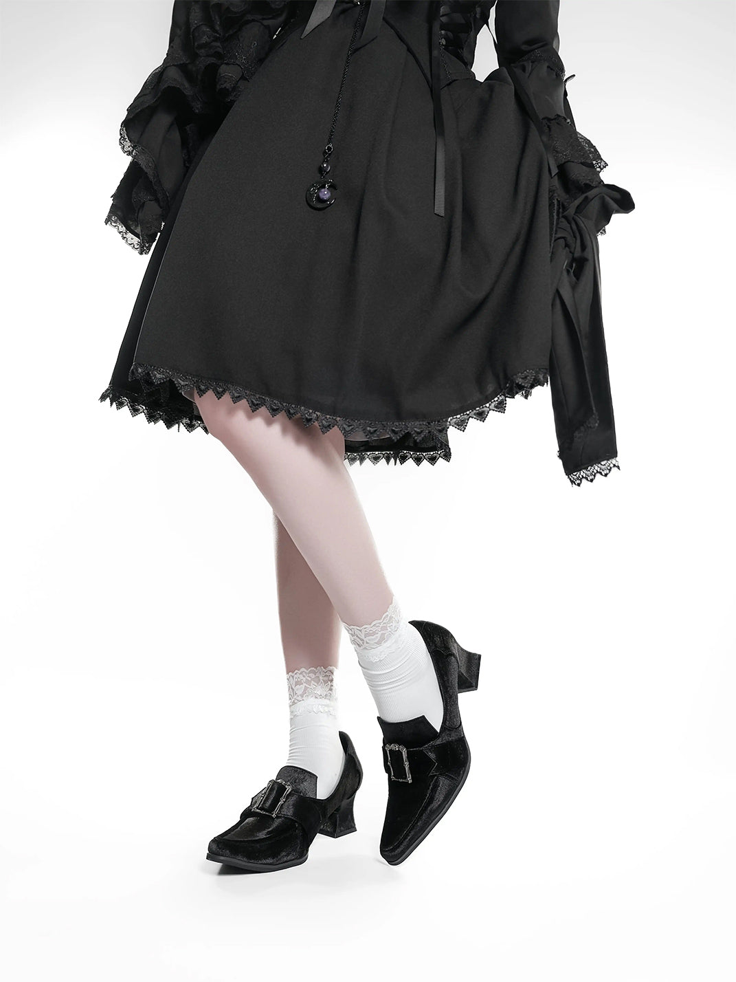 Buckle Strap Sculpted Heel Black Shoes - product view 2