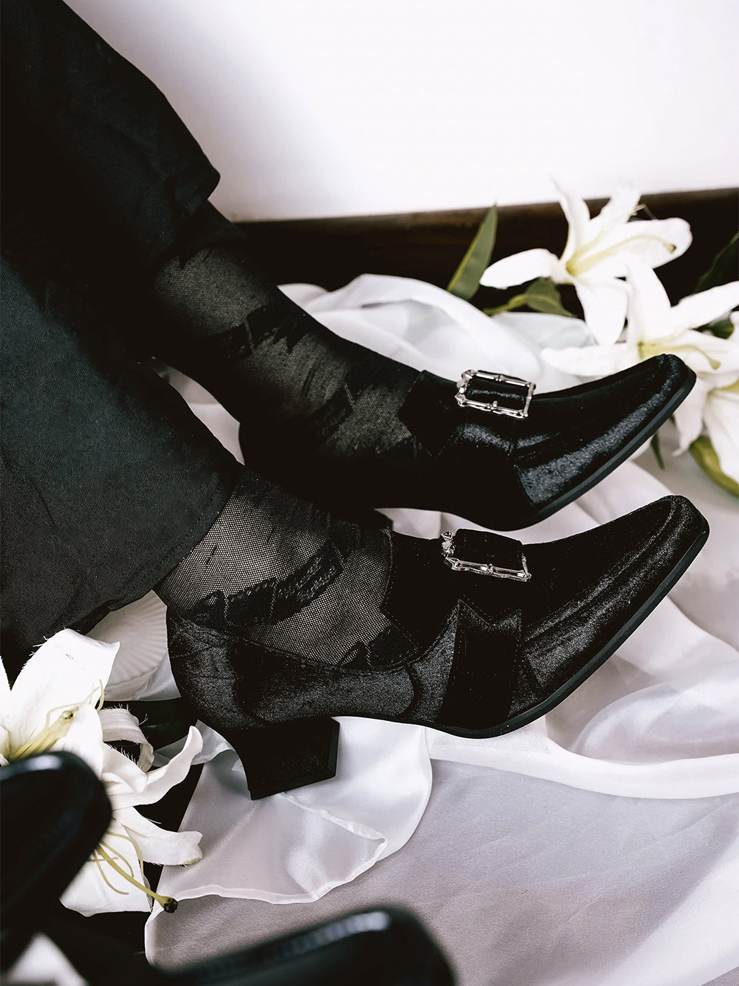 Buckle Strap Sculpted Heel Black Shoes - product view 4