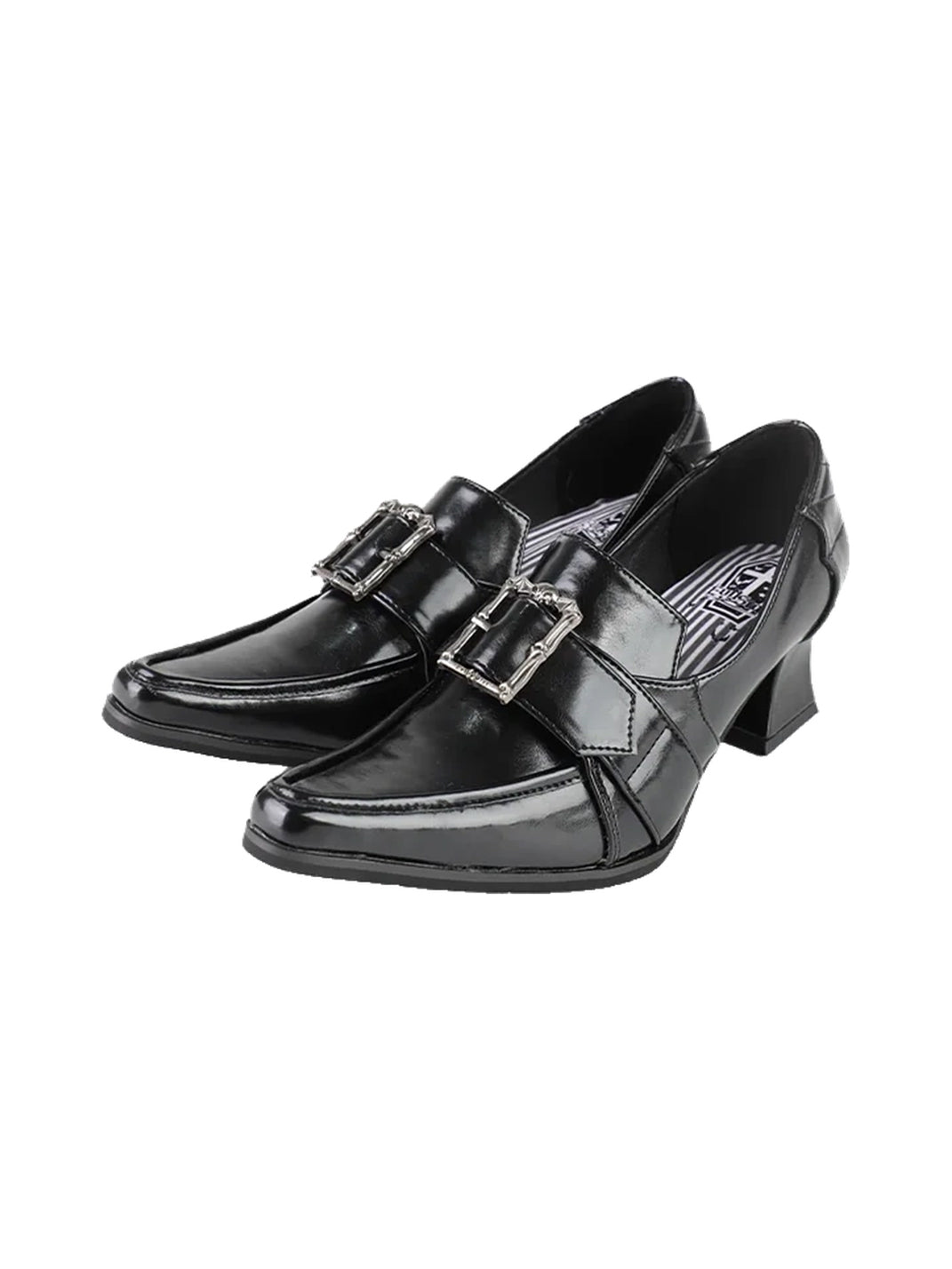 Buckle Strap Sculpted Heel Black Shoes - product view 6