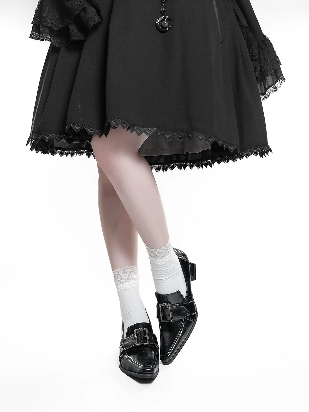 Buckle Strap Sculpted Heel Black Shoes - product view 7