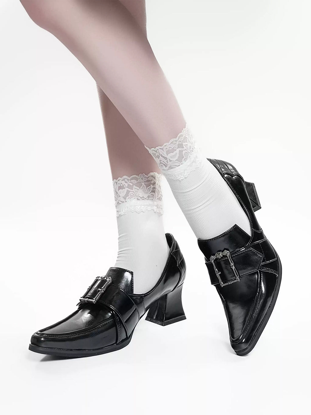 Buckle Strap Sculpted Heel Black Shoes - product view 8