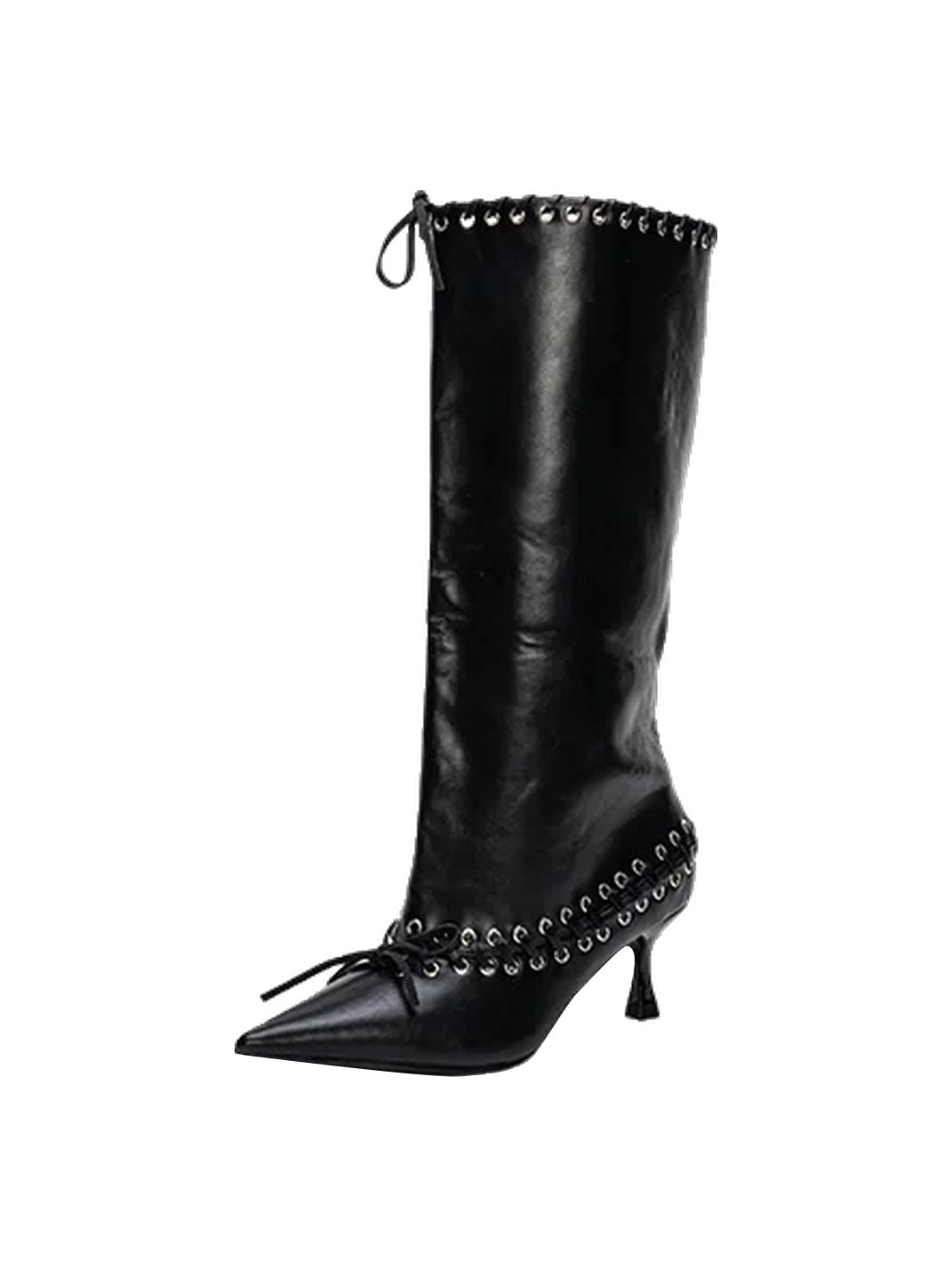 Eyelet Bow Lace-Up Knee-High Boots - product view 1