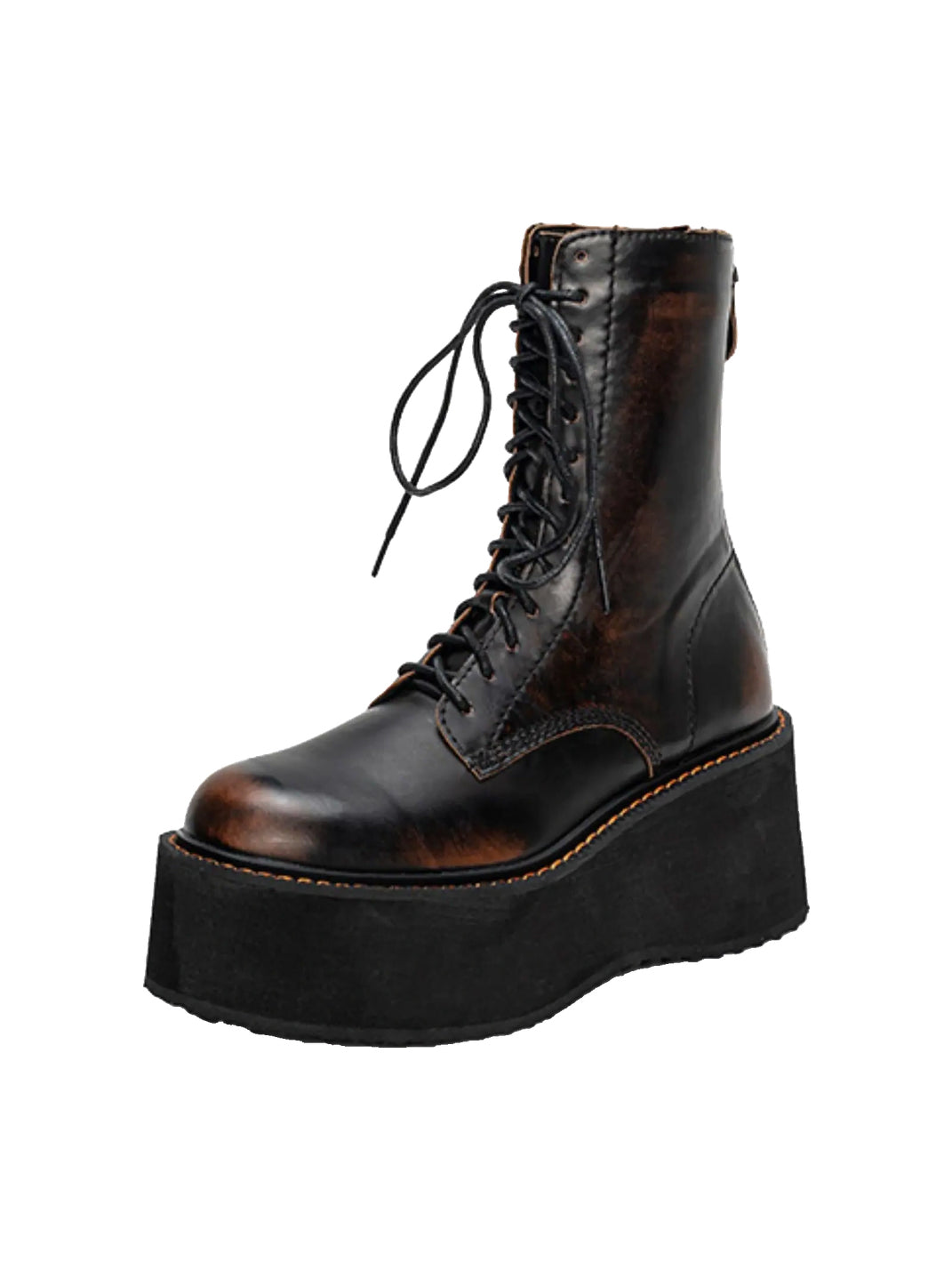 Contrast-Stitch Rear-Zip Platform Combat Boots - product view 1