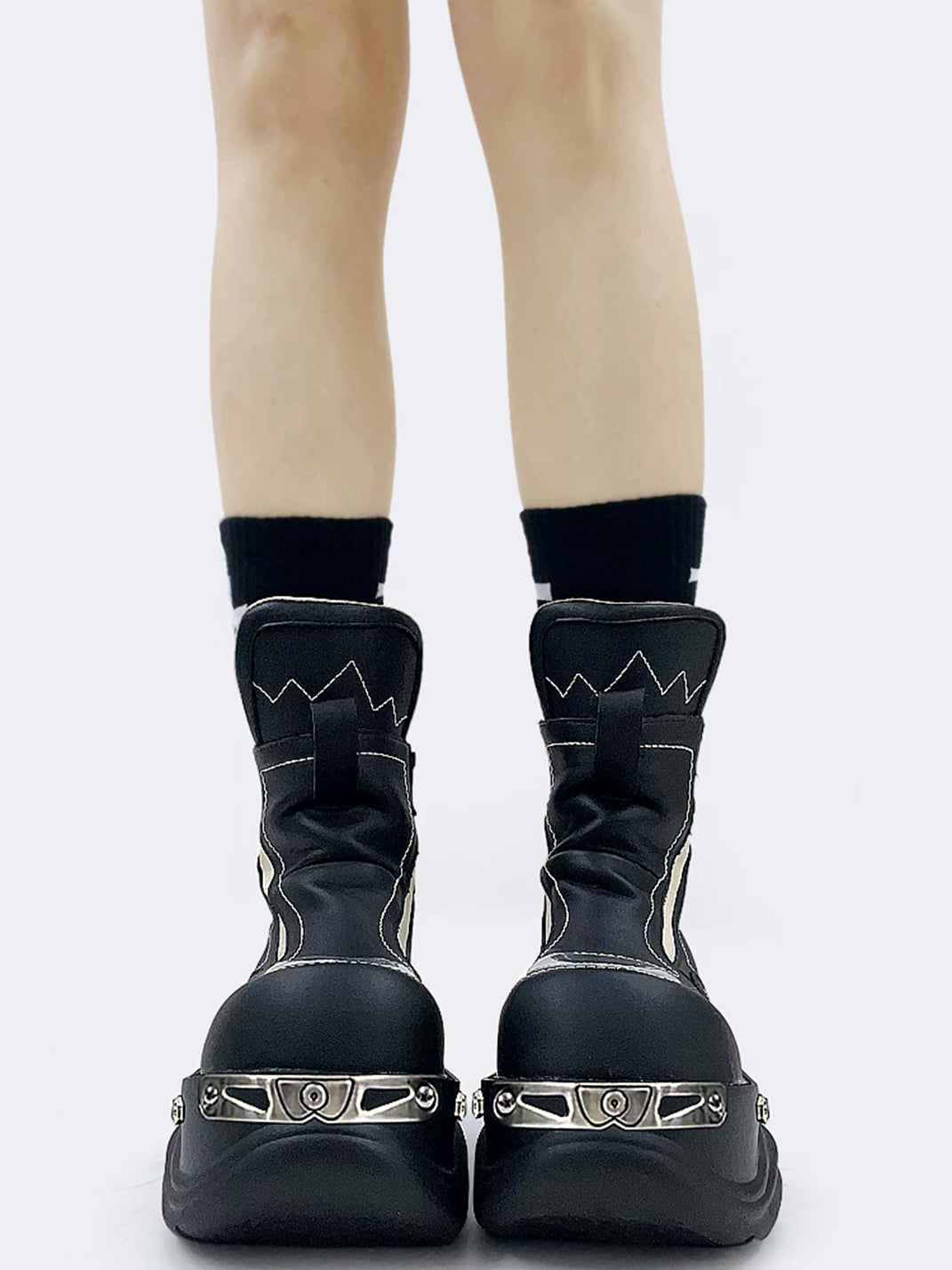 Contrast-Panel Wave-Sole Platform Ankle Boots - product view 4