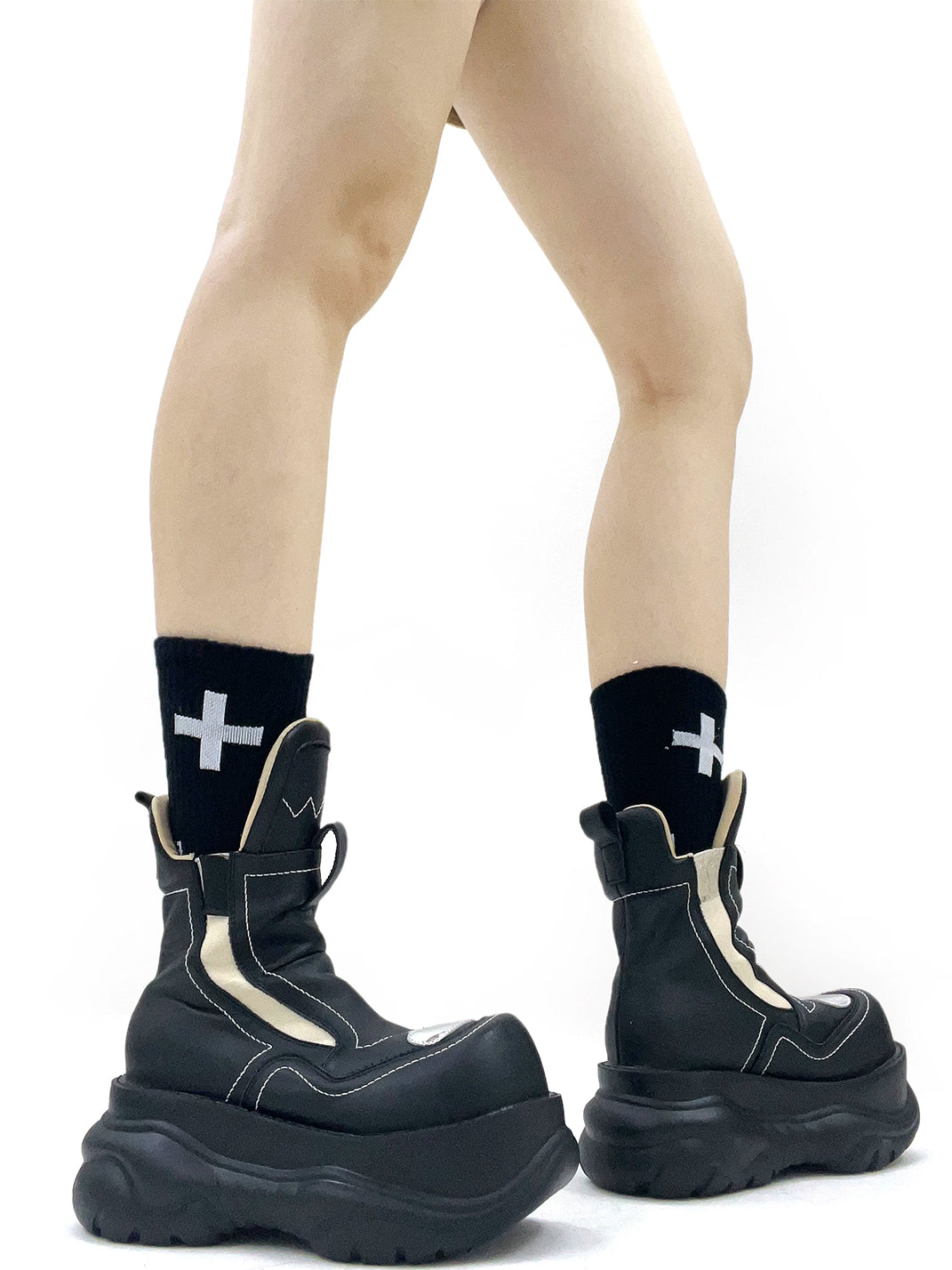 Contrast-Panel Wave-Sole Platform Ankle Boots - product view 5
