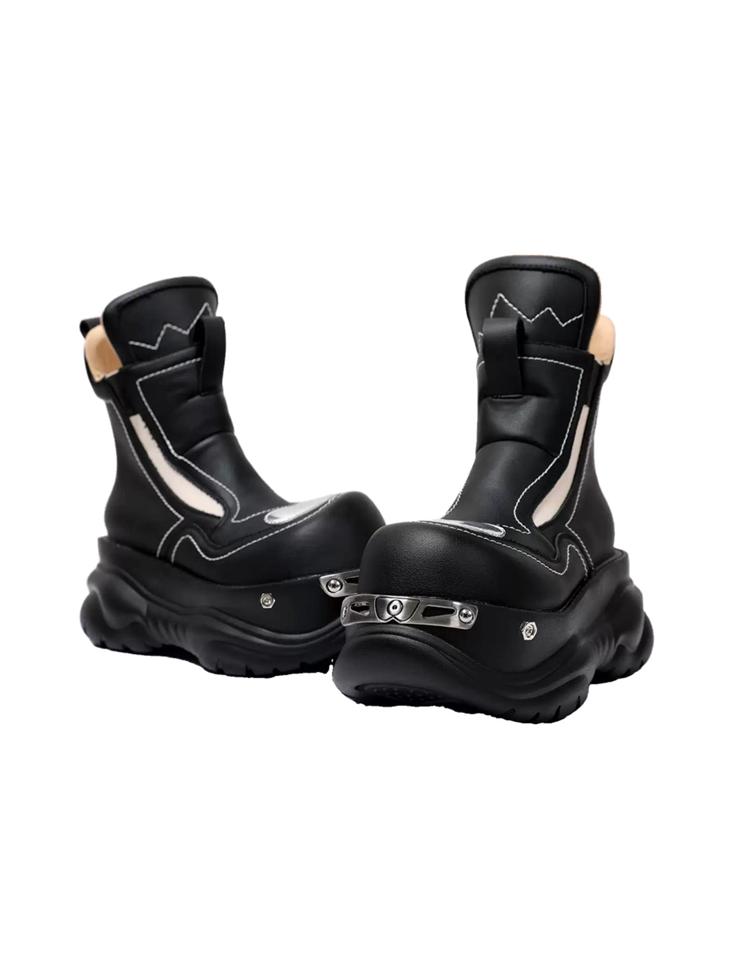 Contrast-Panel Wave-Sole Platform Ankle Boots - product view 6