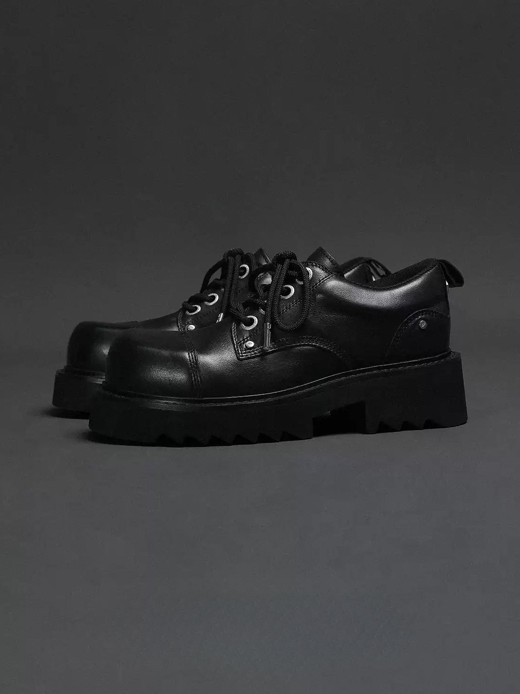 Rivet Eyelet Black Leather Lug Sole Derbies - product view 3