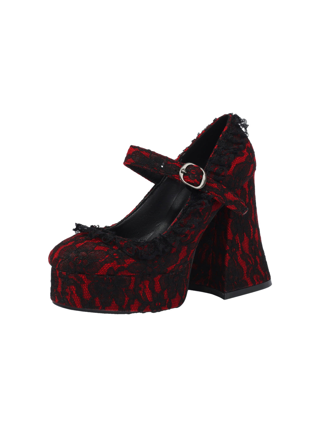 Ruffled Lace Buckle Strap Platform Heels - product view 3
