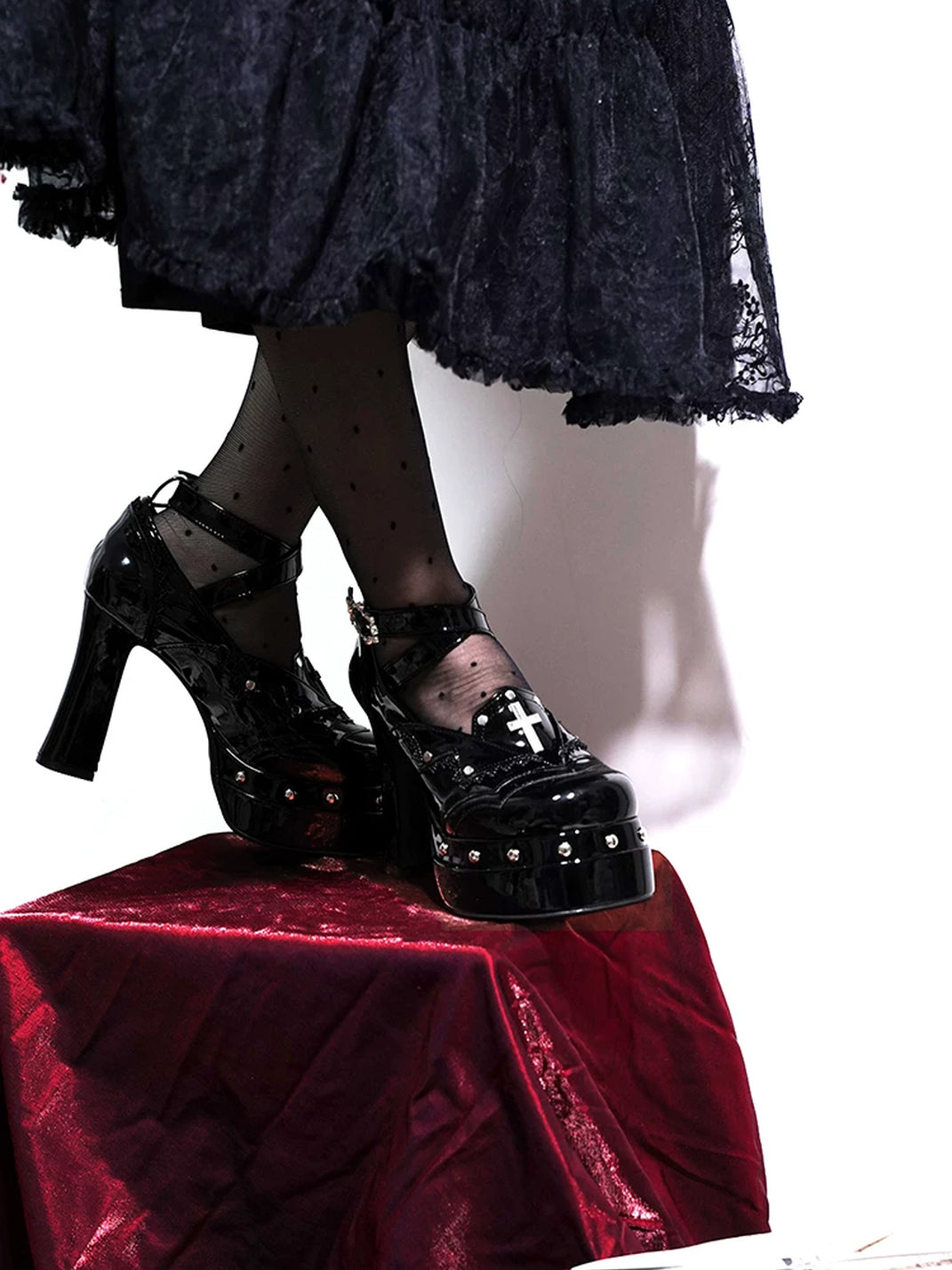 Cross-Accent Sculpted-Heel Platform Mary Janes - product view 6