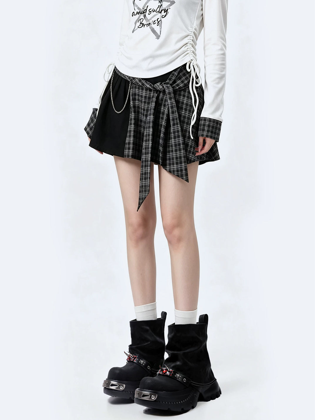 Skull-Chain Slouchy Suede Platform Boots - product view 2
