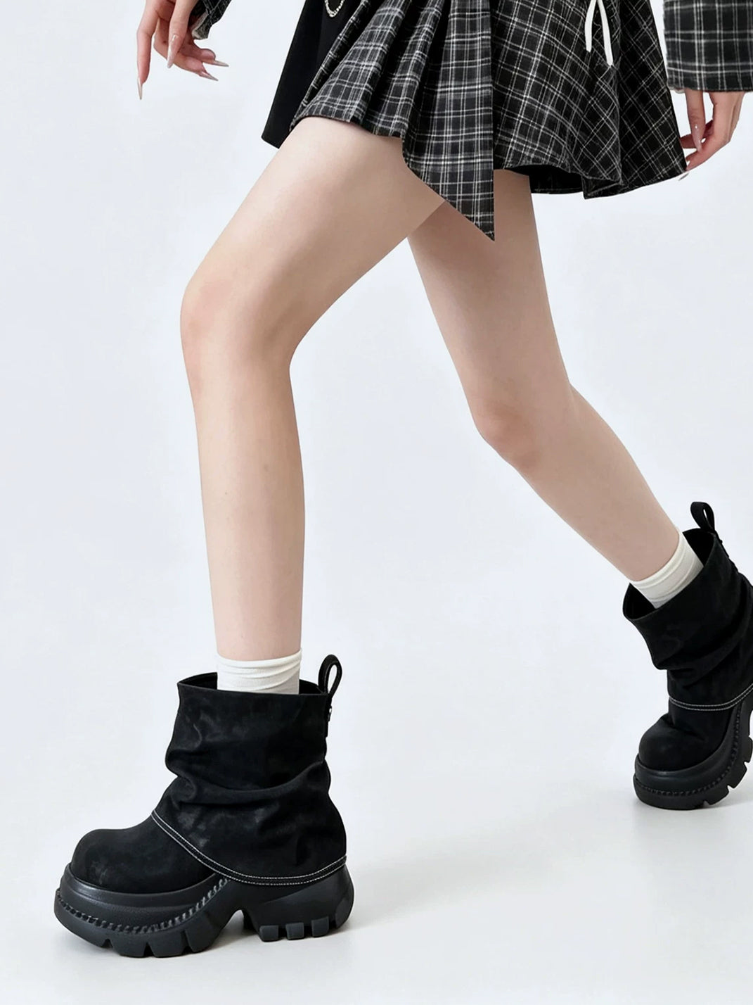 Skull-Chain Slouchy Suede Platform Boots - product view 4