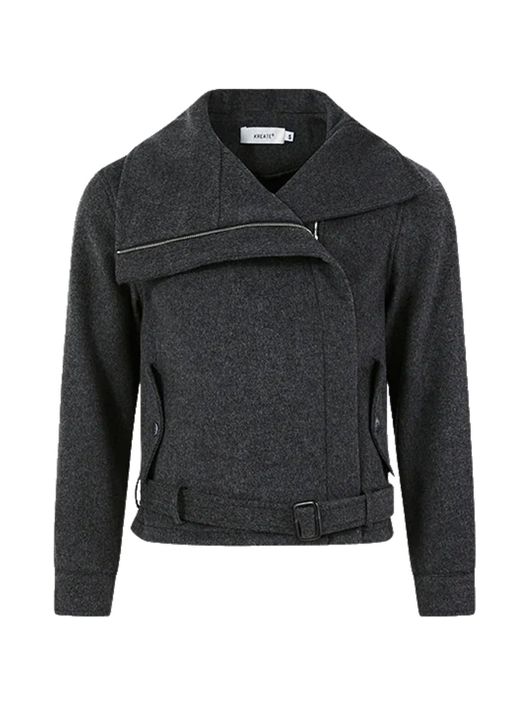 Belted Foldover Collar Wool Blend Jacket - product view 6
