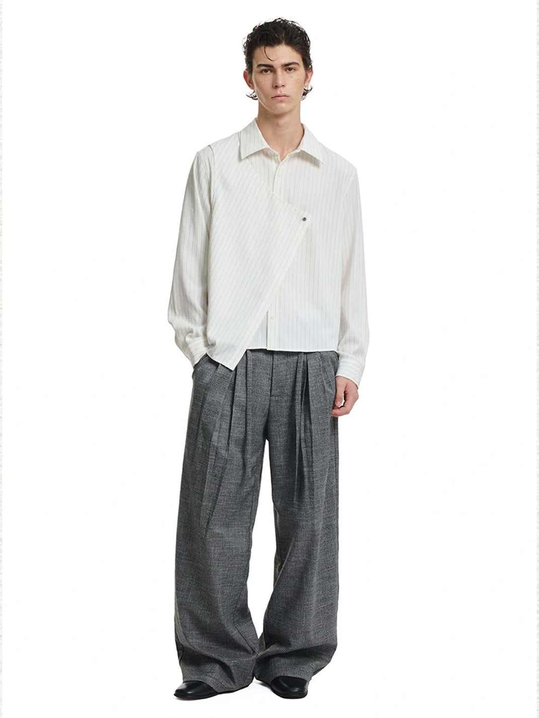 Asymmetric Overlap Pinstripe Long Sleeve Shirt - view 5