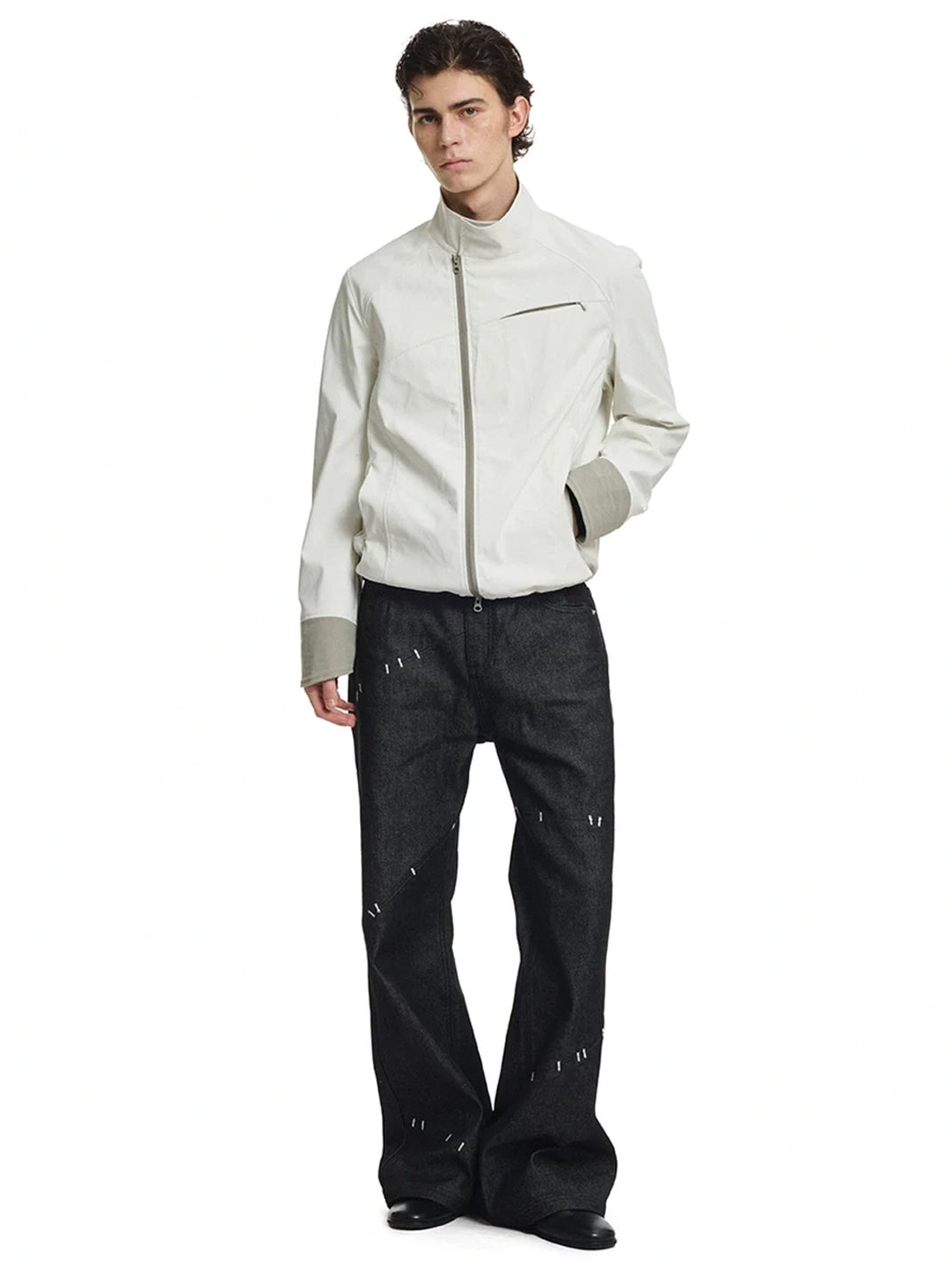 Contrast Cuff Stand Collar Zip Jacket - product view 4