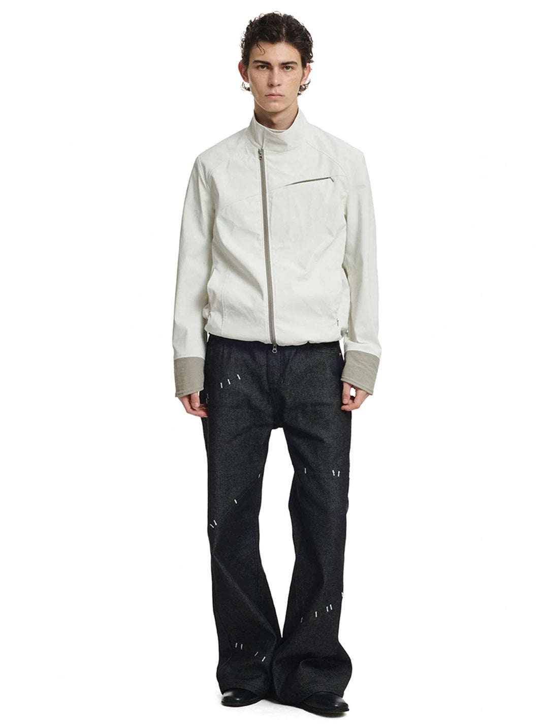 Contrast Cuff Stand Collar Zip Jacket - product view 5