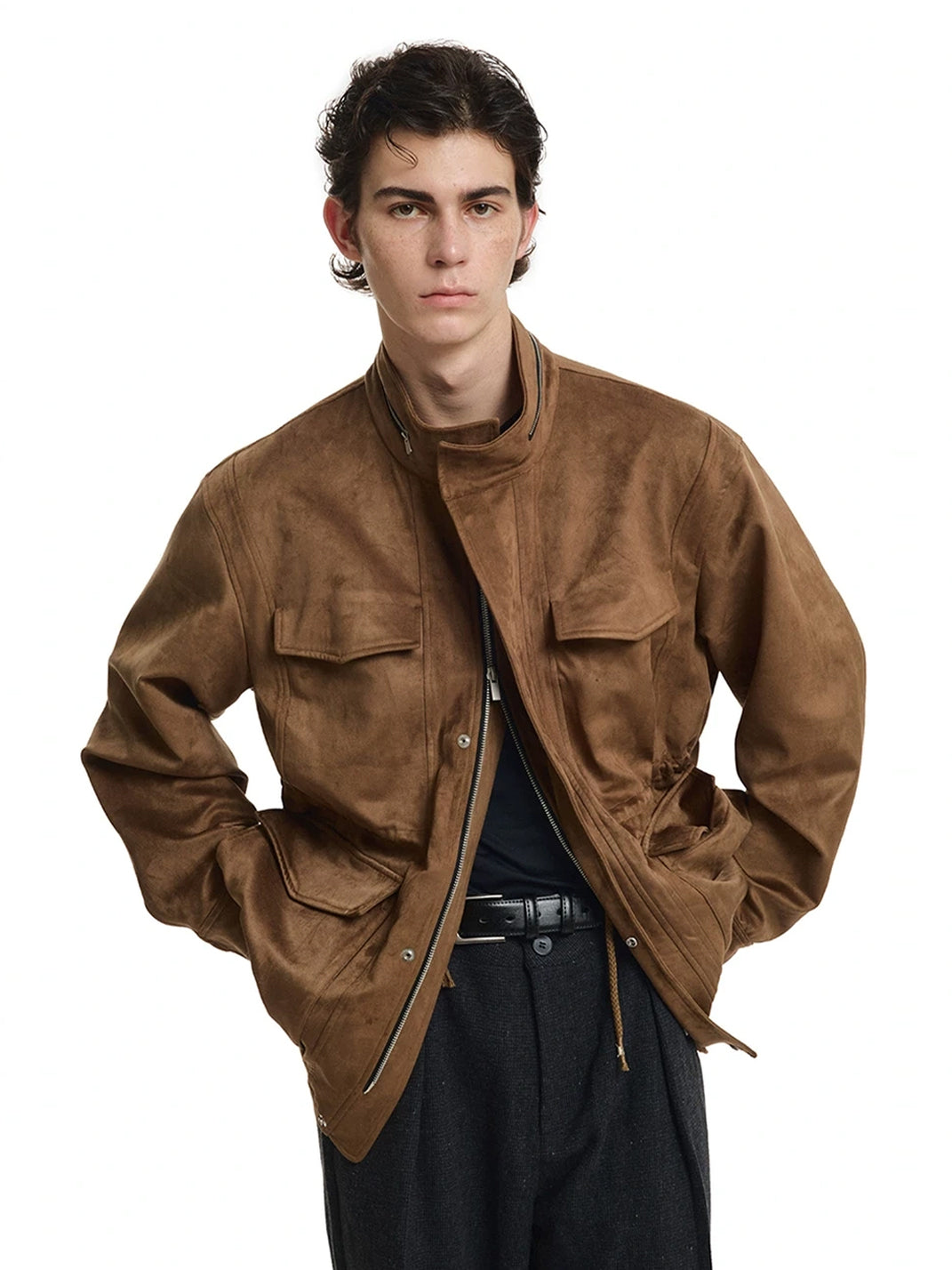 Brown Suede Effect Multi Pocket Field Jacket - product view 1